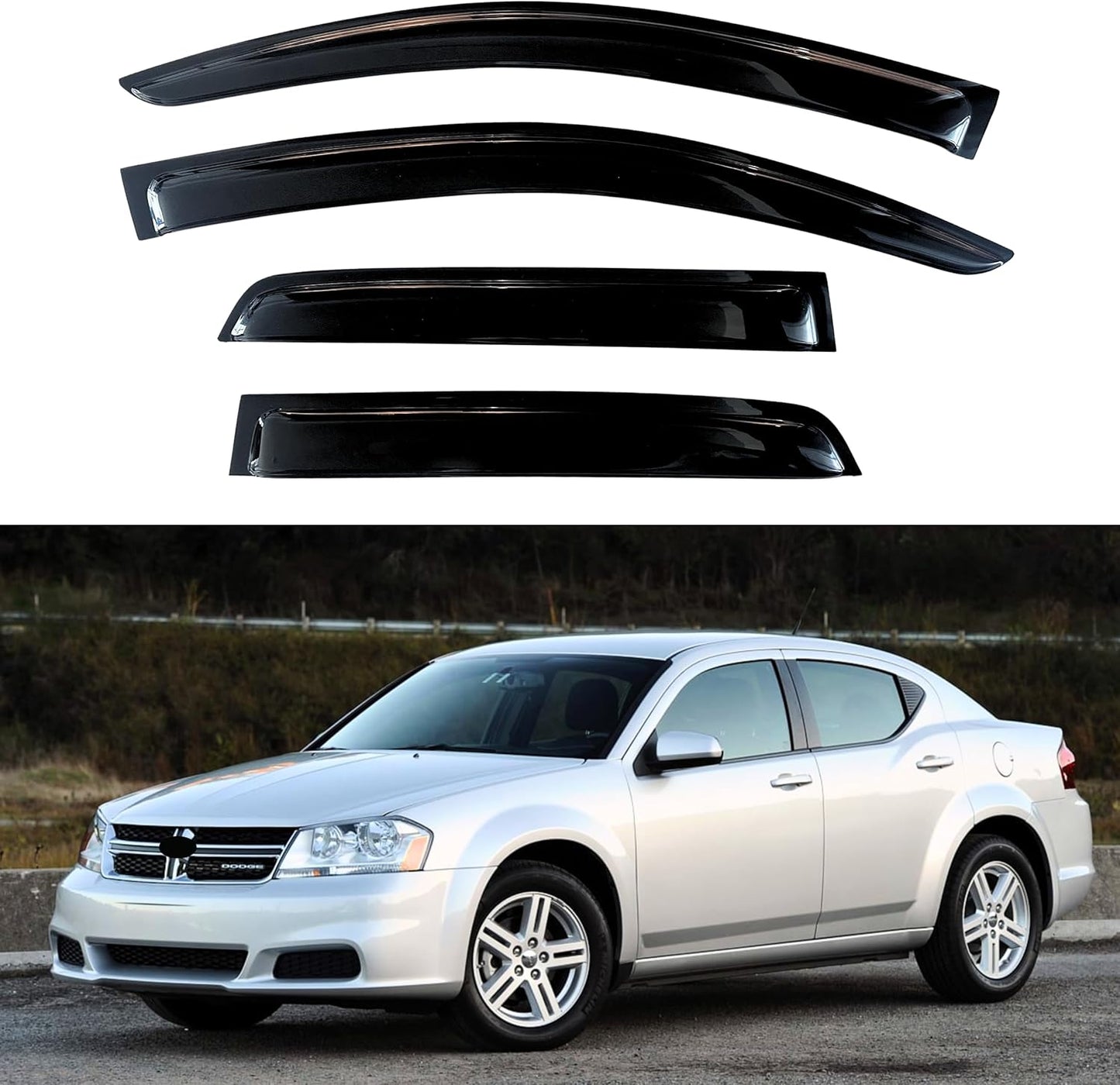 KPY Window Visors Compatible with Dodge Avenger 2008-2014, 4PC Rain Guard Side Vent Deflectors Tape-On Style, 2008 2009 2010 2011 2012 2013 2014