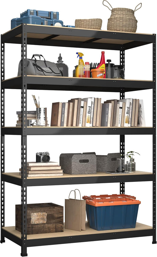 6 Packs 48" W x 24" D x 72" H Adjustable Garage Storage Shelves - 5-Shelf Heavy Duty Shelving Unit, Metal Utility Storage Organizer Racks for Warehouse Pantry Closet Kitchen, Black