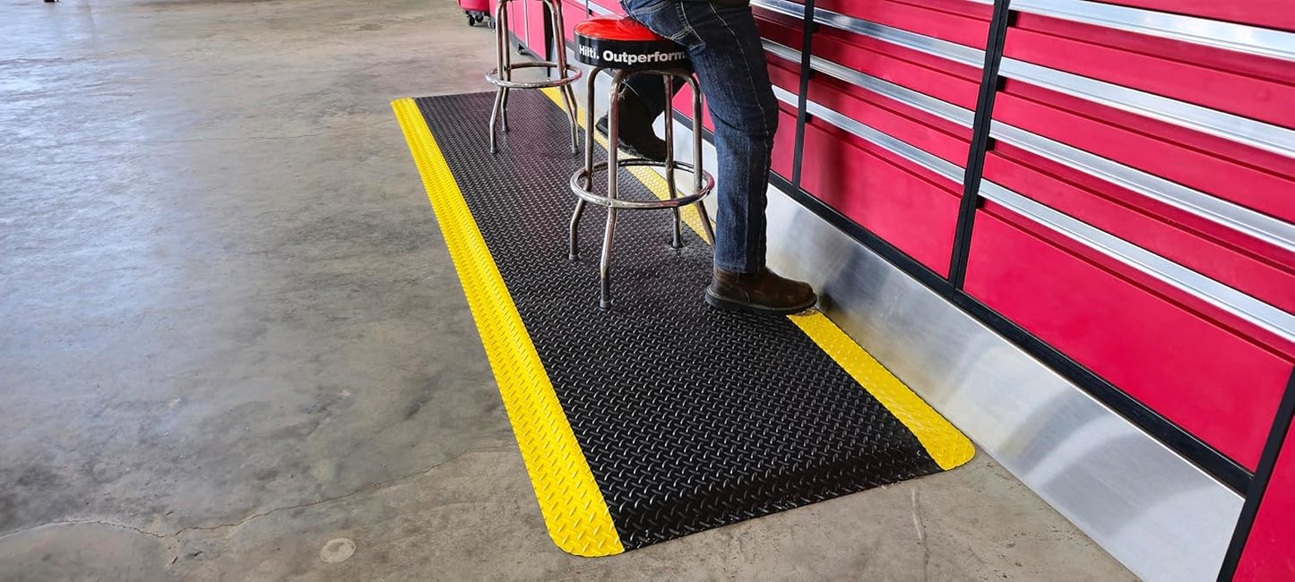 Rhino Mats, American Classic Diamond Anti-Fatigue Mats, Industrial Ergonomic Comfort Standing Mat for Work, Home, Garage, Office, Kitchen or Anywhere (Black/Yellow 1" Thick, 2 FT. x 9 FT.)