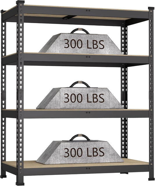36" W x 16" D x 55" H Adjustable Garage Storage Shelves - 4-Shelf Heavy Duty Shelving Unit, Metal Utility Storage Organizer Racks for Warehouse Pantry Closet Kitchen, Black