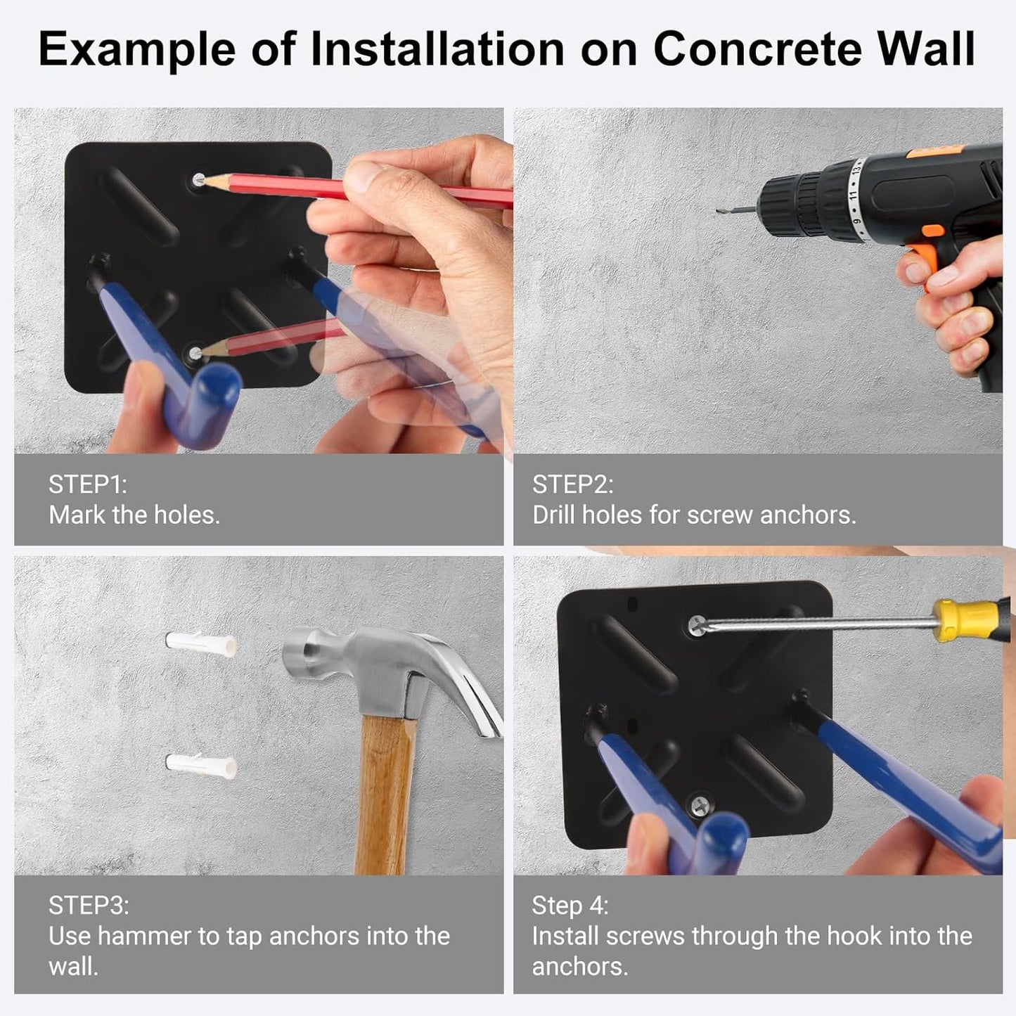 Steel Garage Storage Hooks Wall Tool Organizer, 12.4 Inch Garage Hook Heavy Duty Utility Storage Hangers Blue for Ladders, Chairs, Garden Tools, Set of 4