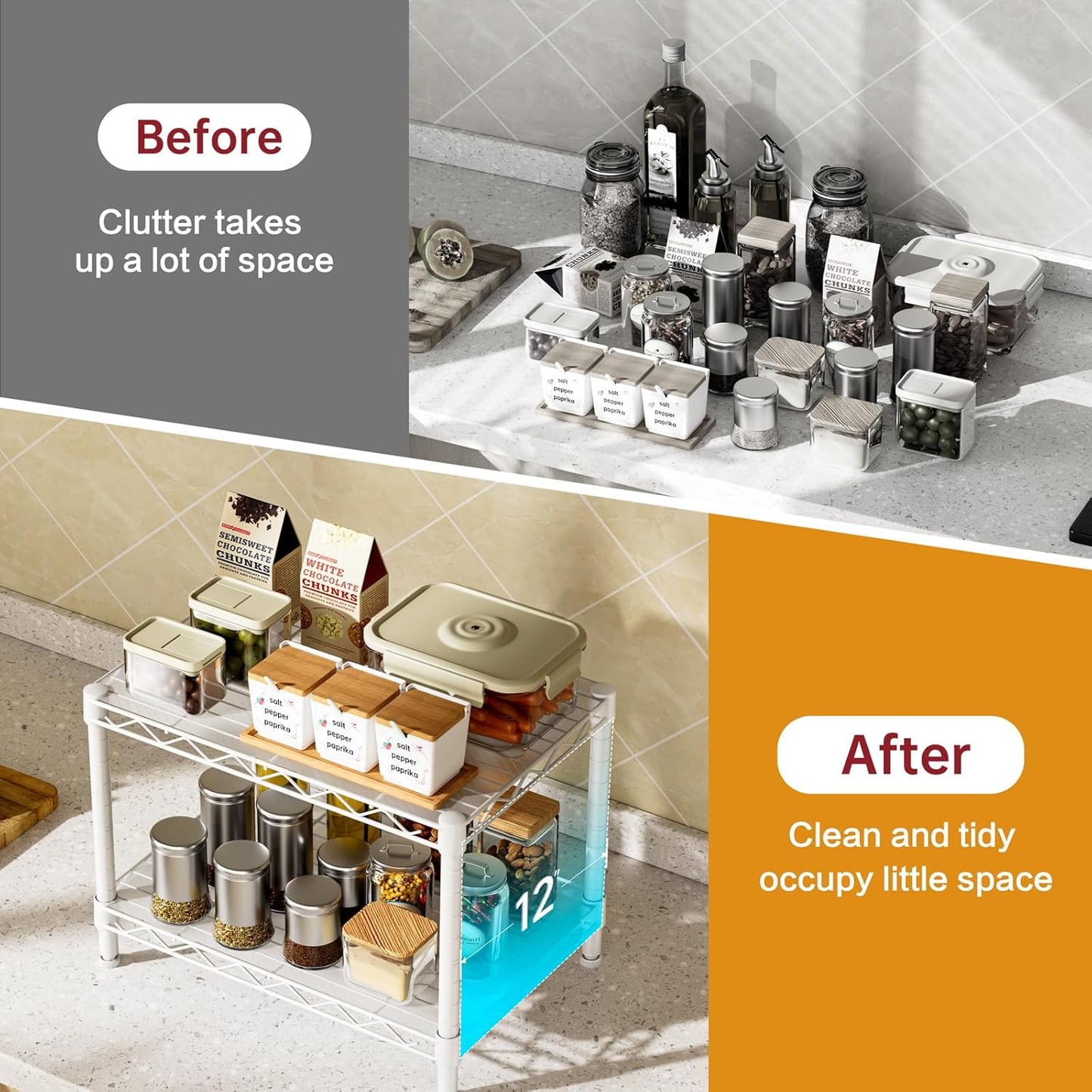 SINGAYE 2 Small Wire Shelves Garage Pantry Close Home Organizers and Storage Bathroom Shelf Laundry Room Organization Adjustable Book Metal Shelving Unit