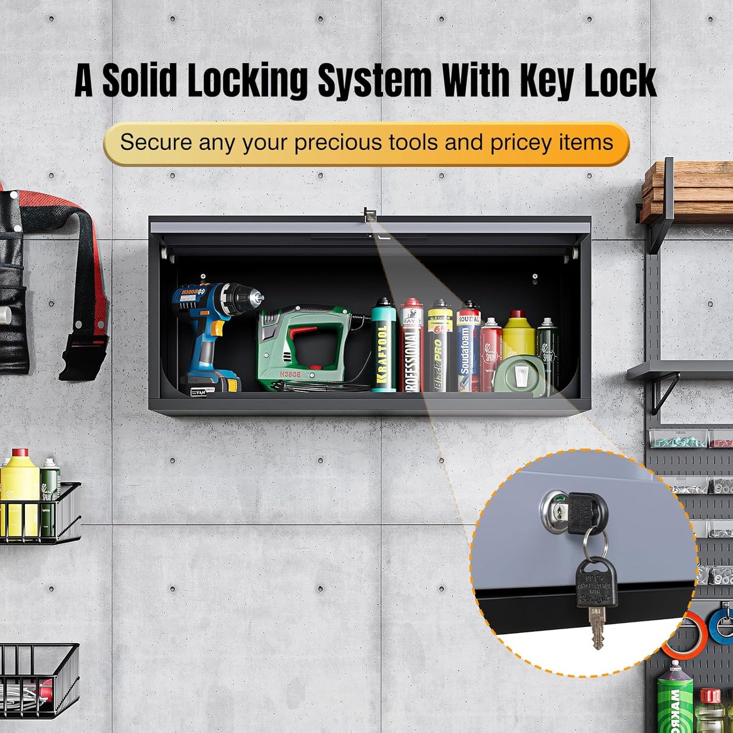 Wall Mounted Steel Metal Garage Storage Cabinet, Wall Cabinet Shelf Floating Garage Tool Cabinet Trailer Cabinets Work Shop Wall Heavy Duty Assembly Required White