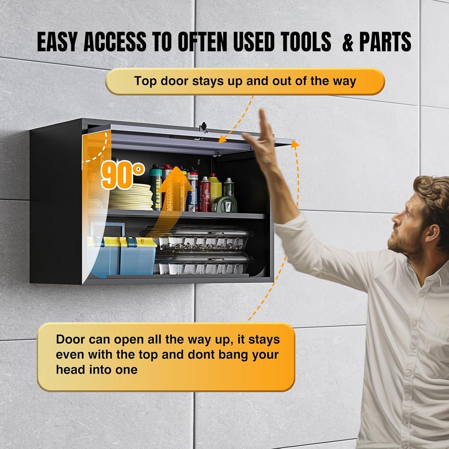 Metal Wall Cabinet for Garage Floating Garage Storage Wall Mount Shop Cabinet Upper Storage Trailer Gearbox Tool Small Wall Steel Adjustable Shelf Assembly Required