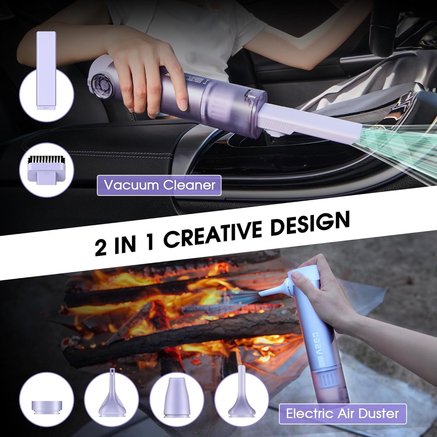 VSGO Cordless Car Vacuum, Compressed Electric Air Duster 17000Pa Suction, 5-in-1 Portable Mini Small Handheld Vacuum, UP to 90 Mins Runtime for Car, Desk, Computer, Keyboard, Home Cleaning (Purple)