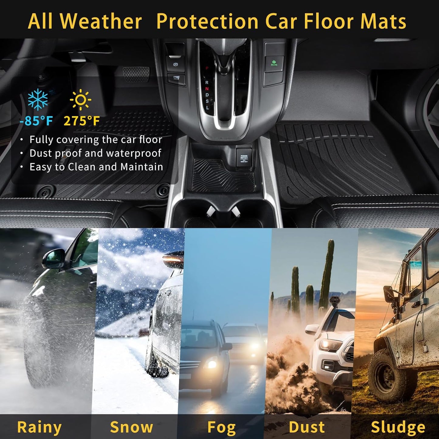 GINOWY- Floor Mats & Cargo Liner for Hyundai Santa Fe 2019-2020, TPE All Weather Protection Santa Fe Car Mats, Non-Slip Trunk Cargo Mat, Waterproof Car Accessories Floor Liners, Black