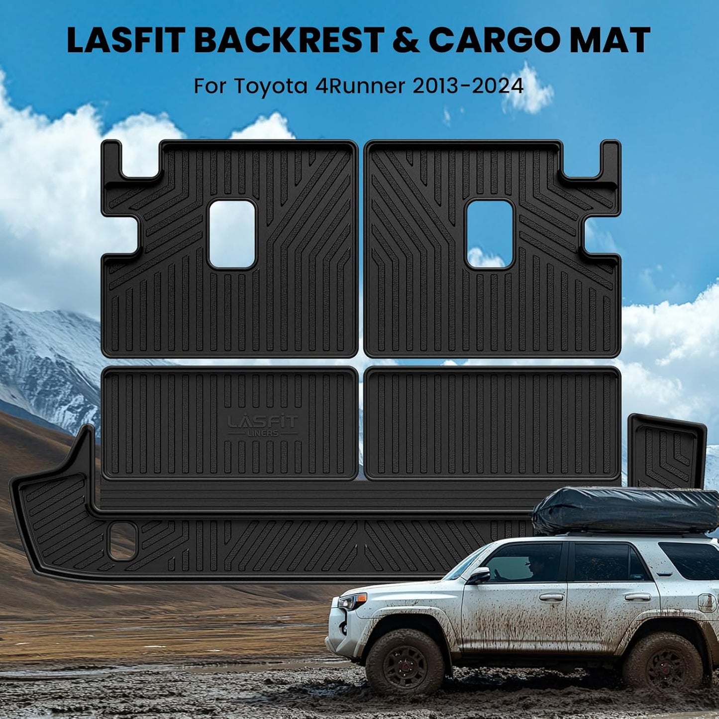 LASFIT Cargo & Backrest Mats for Toyota 4Runner 2013-2024 (Only for 7 Seats), All Weather Custom Fit Cargo Liner for Toyota 4 Runner 2025 TPE Mats Seatback Mat & Trunk Mat, Black