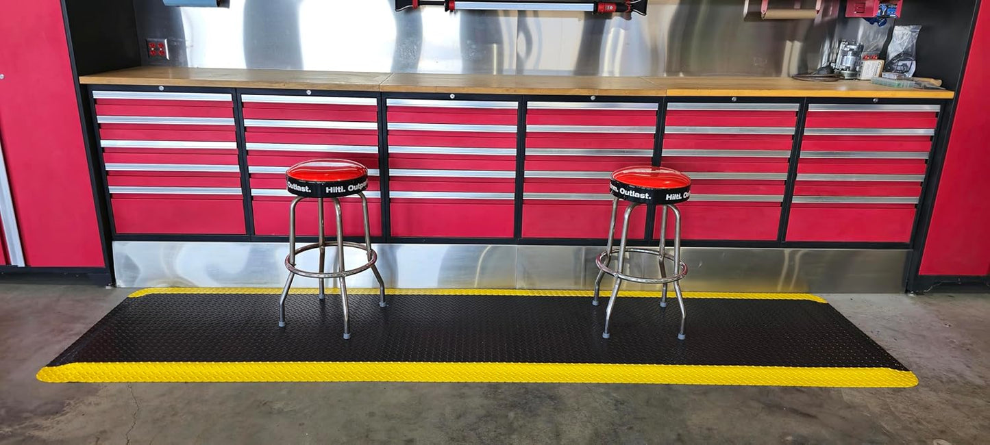 Rhino Mats, American Classic Diamond Anti-Fatigue Mats, Industrial Ergonomic Comfort Standing Mat for Work, Home, Garage, Office, Kitchen or Anywhere (Black/Yellow 1" Thick, 3 FT. x 12 FT.)