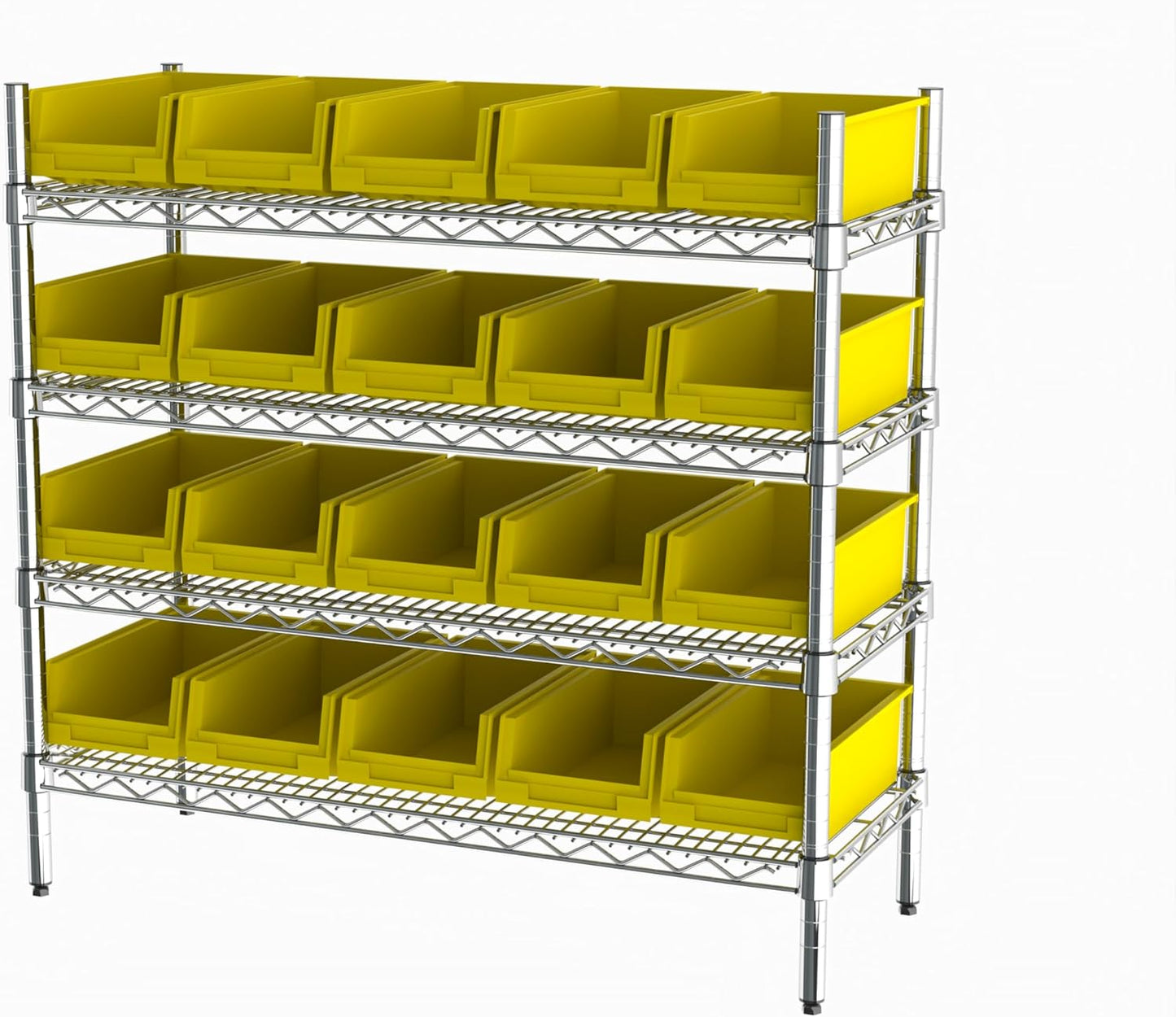 Hudson Exchange 36x14x33, 4-Tier (20 Bins Included), Industrial Wire Shelving Unit with Storage Shelf Bins, Chrome Rack (Yellow)
