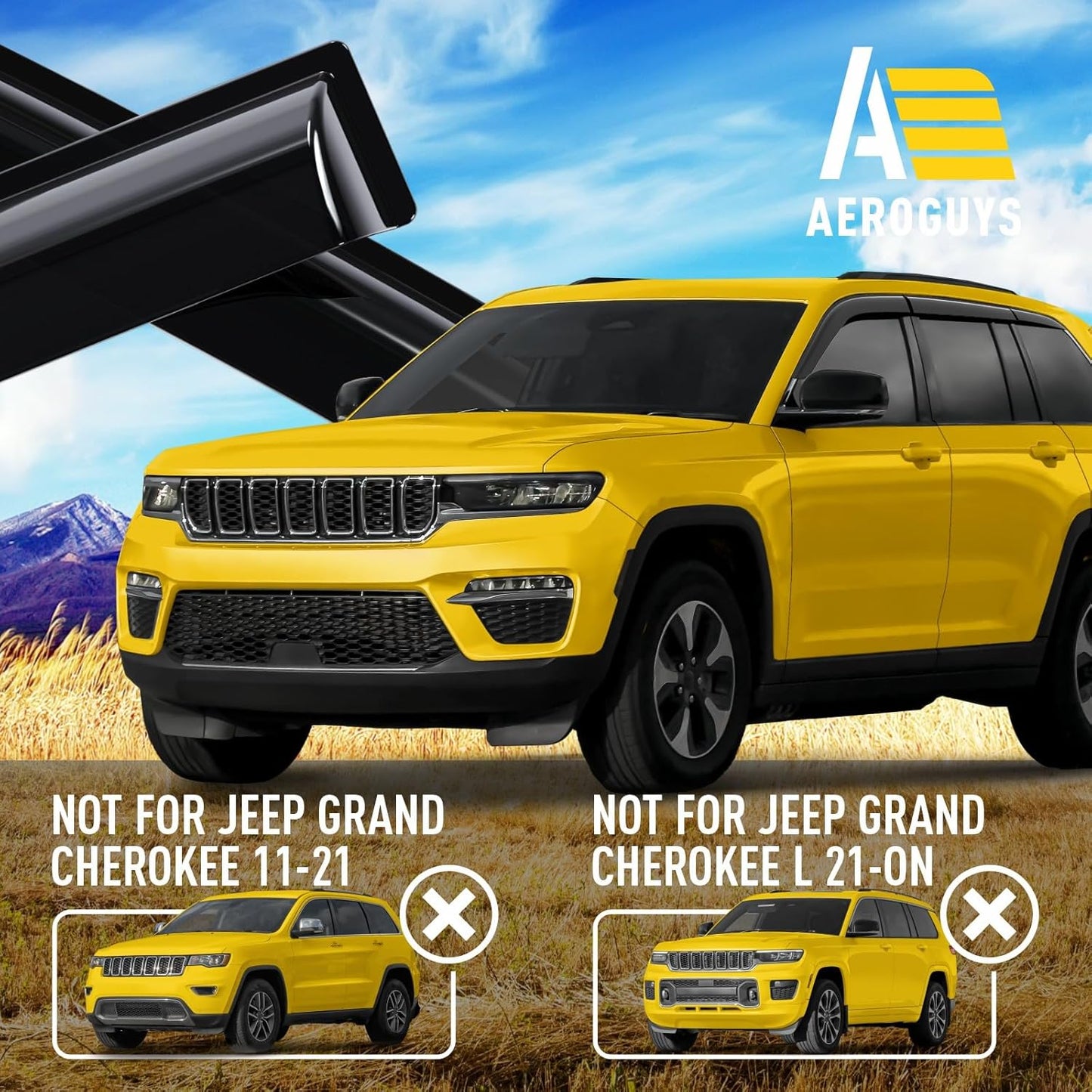 Extra Durable Window Deflectors Tape-On Window Visors Rain Guards Fit for Jeep Grand Cherokee 2022-2025, Sun Visors, Wind Vent for Shades, Exterior Car Accessories - 6pcs. AG0243