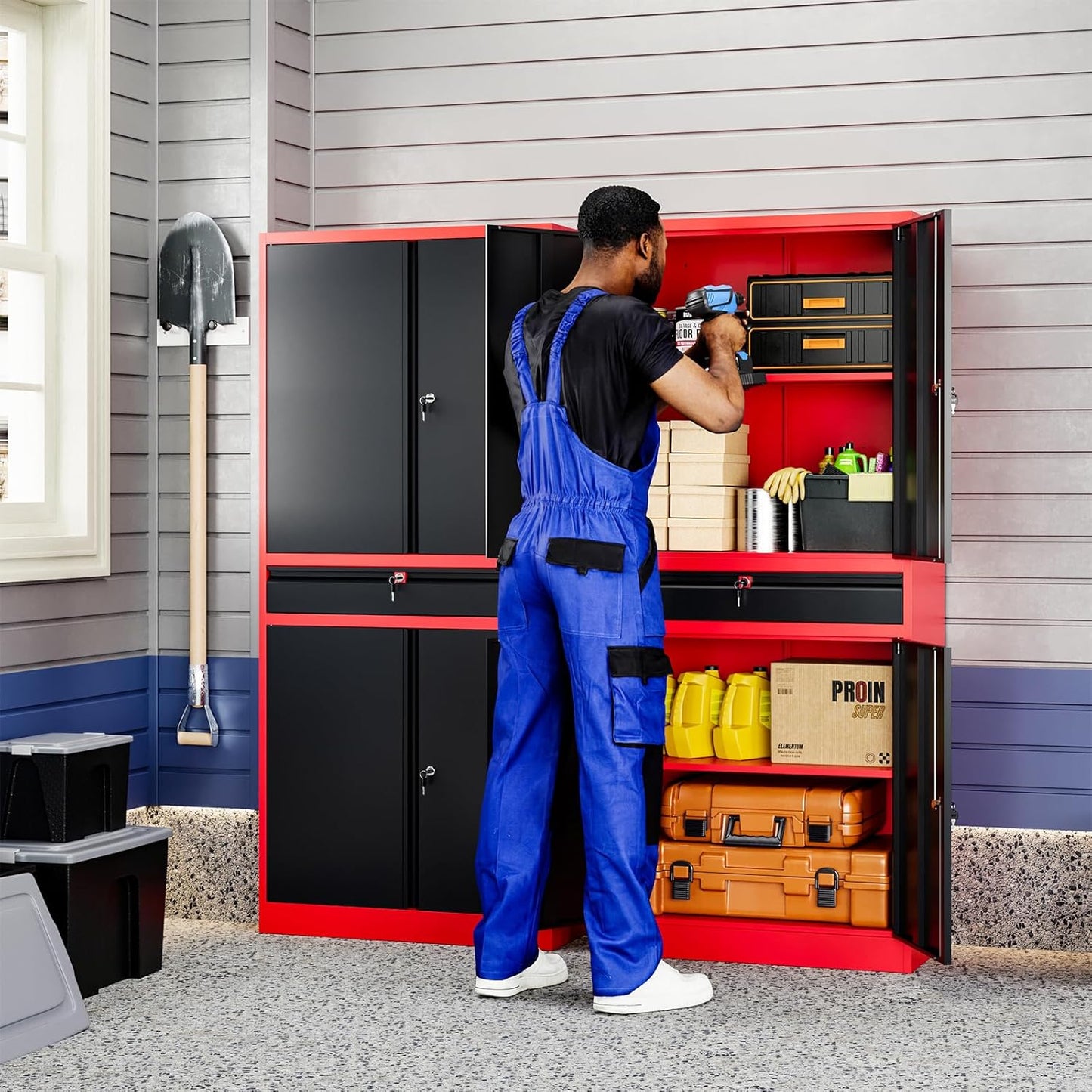 Yizosh Metal Garage Storage Cabinet with Locking Doors and Adjustable Shelves,- 71" Tool Storage Cabinet with 1 Drawer for Garage,Office,Warehouse