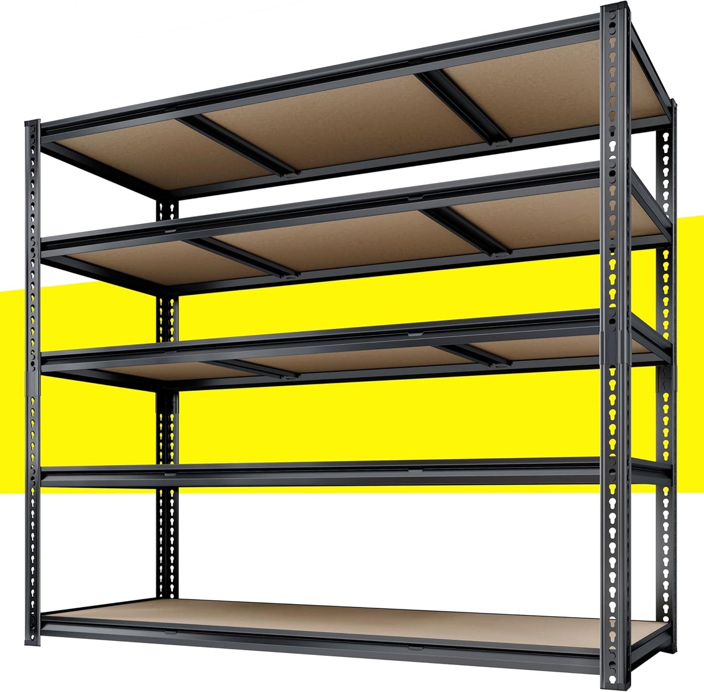 48"W Garage Shelving, 2650LBS Storage Shelves heavy duty, 5 Tier Metal Shelving Unit Adjustable Garage Shelves Heavy Duty Shelving for Warehouse,Commercial, Kitchen, 48" W × 24" D × 72" H, Black