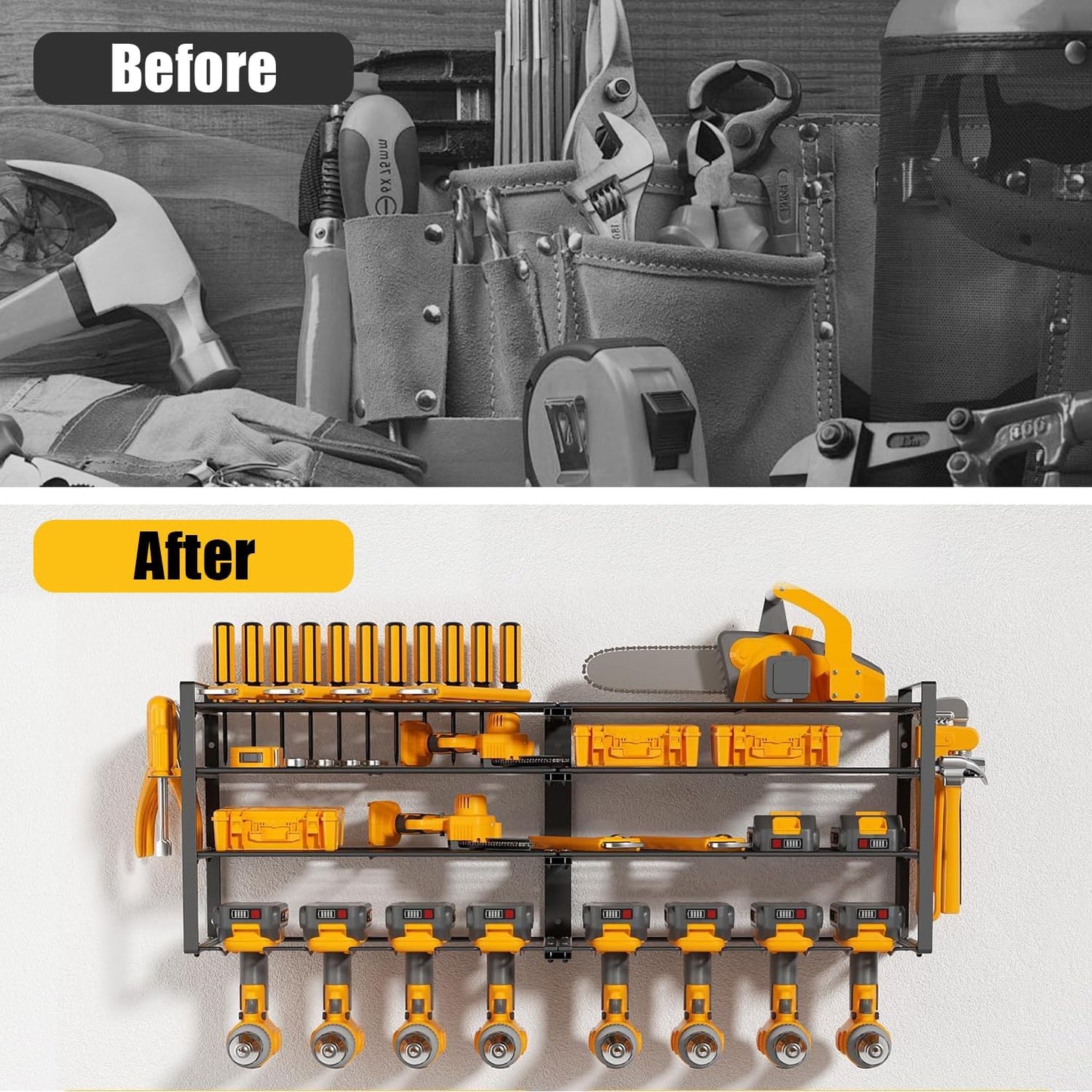 Wall Mount Power Tool Organizer, 4 Layer 8 Drill Hangers Storage Rack, Tool Organizers and Storage for Garage, Workshop, Pegboard, Shed - 33 inch