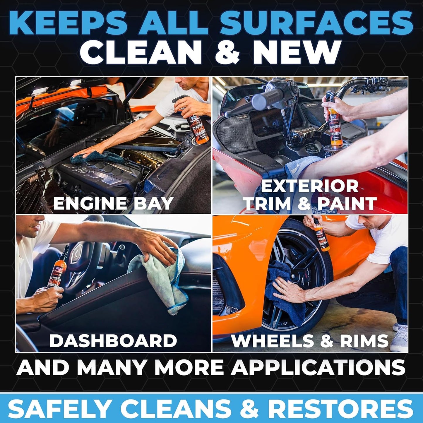 All Purpose Cleaner for Car Detailing (16oz) - Car Interior Cleaner for Dashboard, Trim, Seat, Fabric & More - Auto Cleaning Supplies - Incl 2 Microfiber Towels