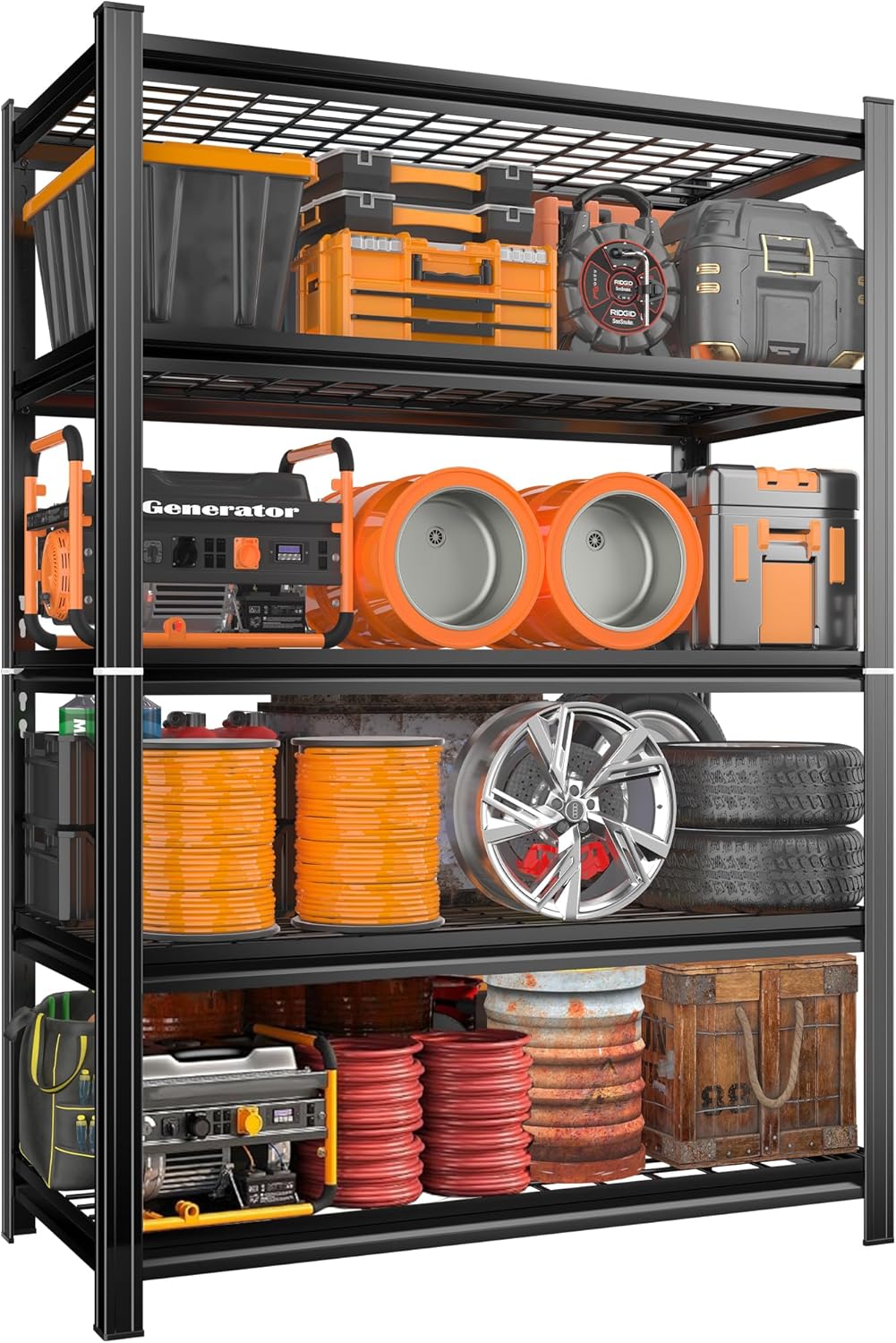 72''H Garage Shelving 3500LBS Capacity Heavy Duty Storage Shelves, Adjustable 5 Tier Metal Industrial Wire Shelf for Kitchen, Utility Room, Warehouse and Basement, Black (48''Wx24''Dx72''H)