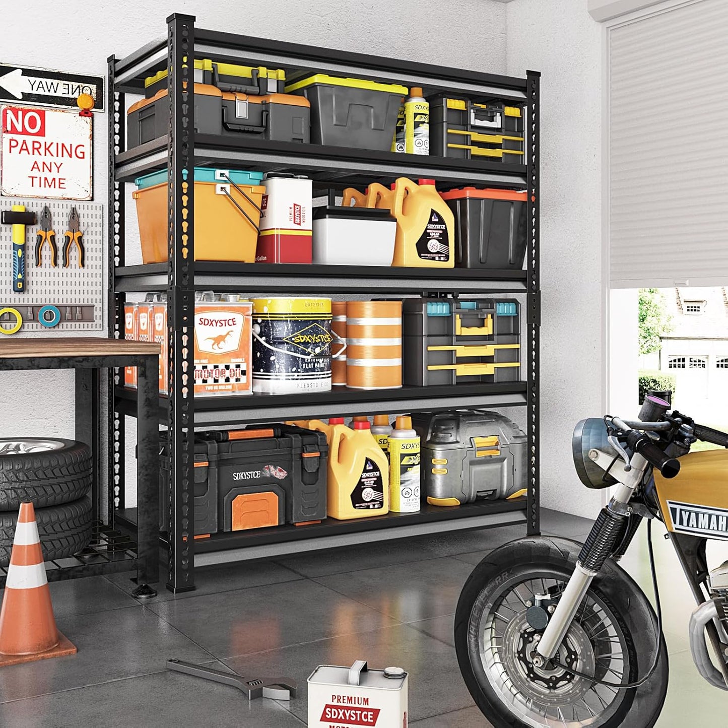 48" W Garage Shelving Heavy Duty, 3000LBS Loads Adjustable Garage Storage Shelves, 5-Tier Metal Shelving Units and Storage Racks, Industrial Utility Shelf,48" Wx24 Dx78 H, Black