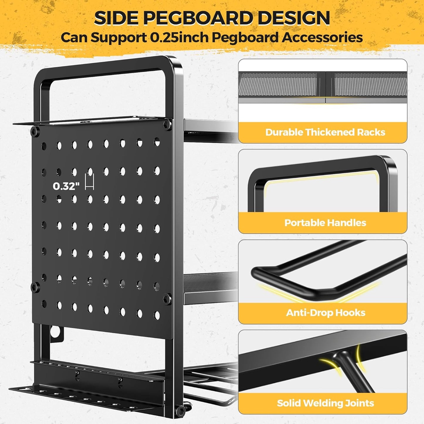 LBT Large Power Tool Organizer Wall Mount with Pegboard, Heightening Garage Power Tool Storage with 7 Cordless Drill Holder, Heavy Duty Metal Tool Shelf Battery Storage, Gifts For Men Father Husband