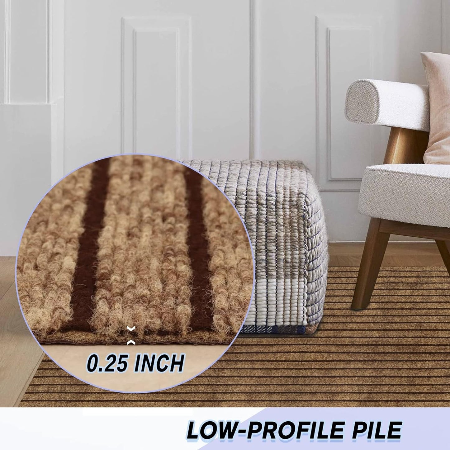 Custom Size Backed Non-Slip Area Rugs Runner, Easy Clean, Waterproof Runner Rugs for Hallway Entryway, Kitchen, Laundry, 4FT x 42FT, Brown Stripe