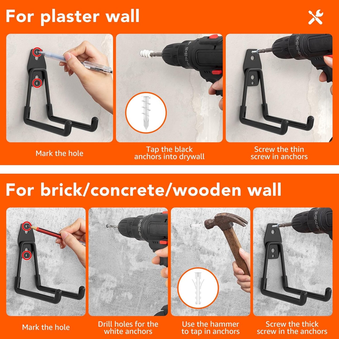 32 Pack Garage Hooks with Anti-Slip Coating Heavy Duty Wall Mount Hooks for Garage Storage and Hanging Hoses Bike Garden Tools Ropes etc