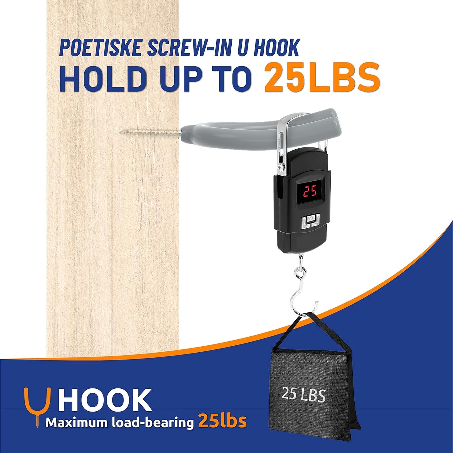 POETISKE Screw in U Utility Hooks Wall Mount Garage Storage Organizer Hanger Hanging Shovels Broom Guitar Garden Tools Heavy Duty Vinyl Holder 16pack