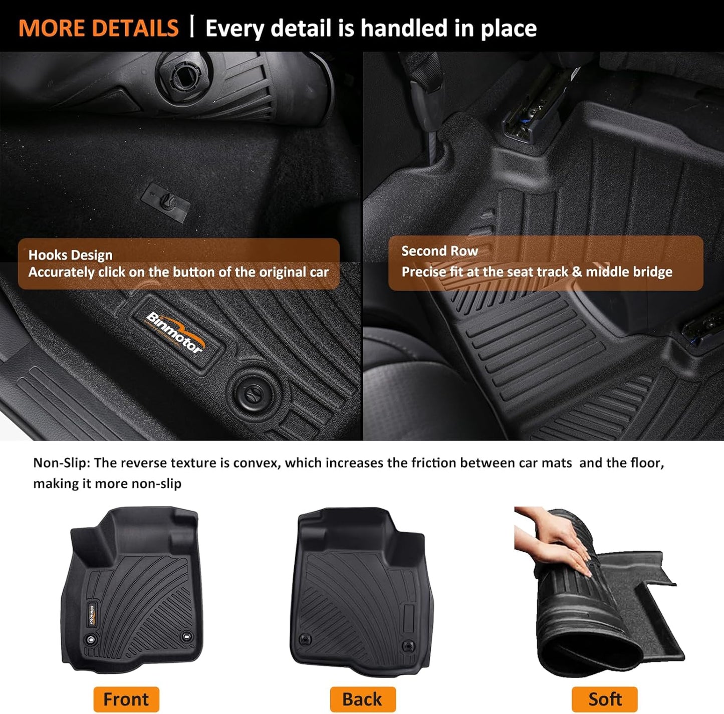 Binmotor-Floor Mats for 2023-2025 Chevy Colorado Crew Cab/GMC Canyon, TPE All Weather Protection Heavy Duty Floor Liners for Chevy Colorado-Black