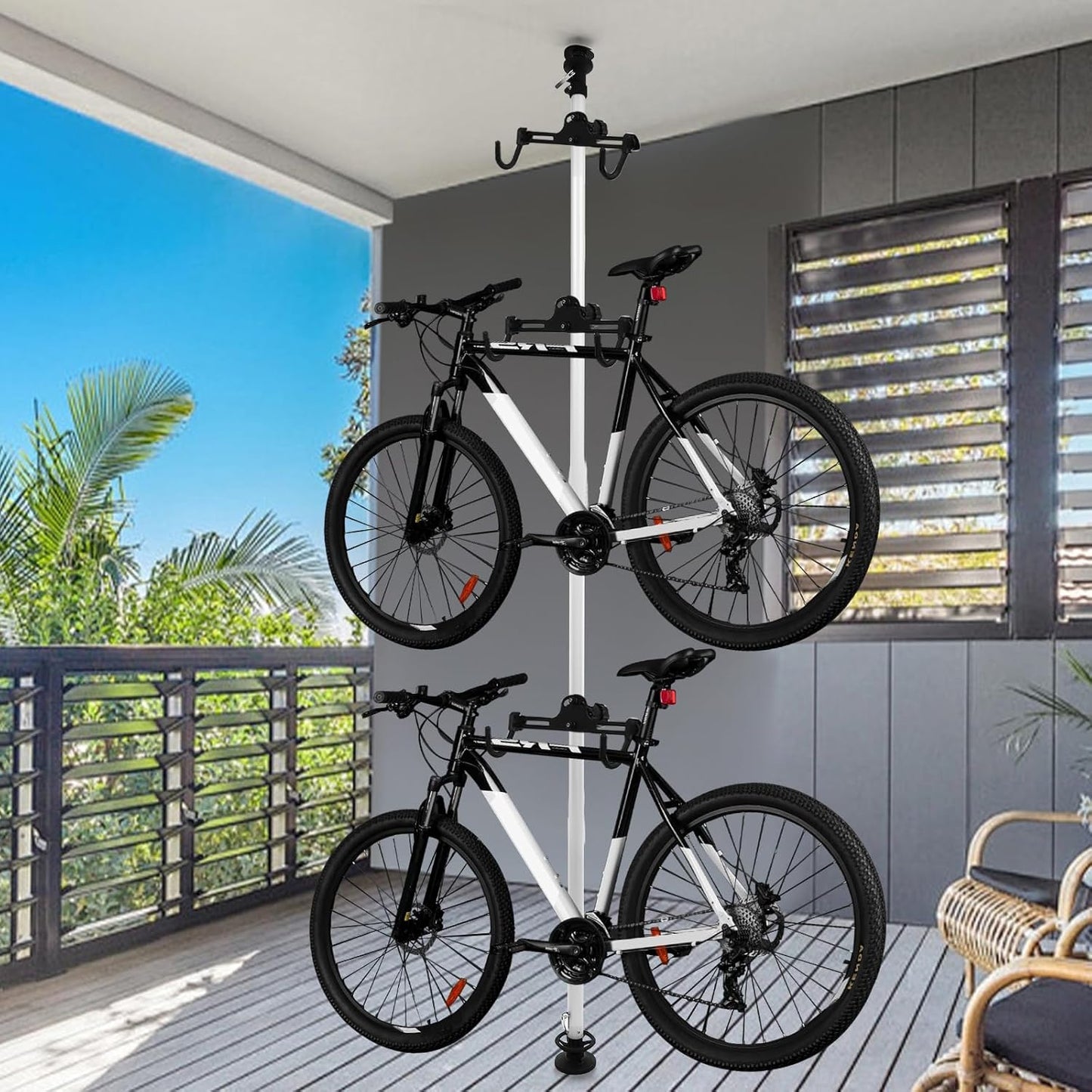 Floor to Ceiling 3 Bike Vertical Freestanding Hanger Parking Rack, Bicycle Storage Rack 360° Adjustable Hook Indoor Bike Storage Pole Stand for Storing Bicycles in Garages or Apartments