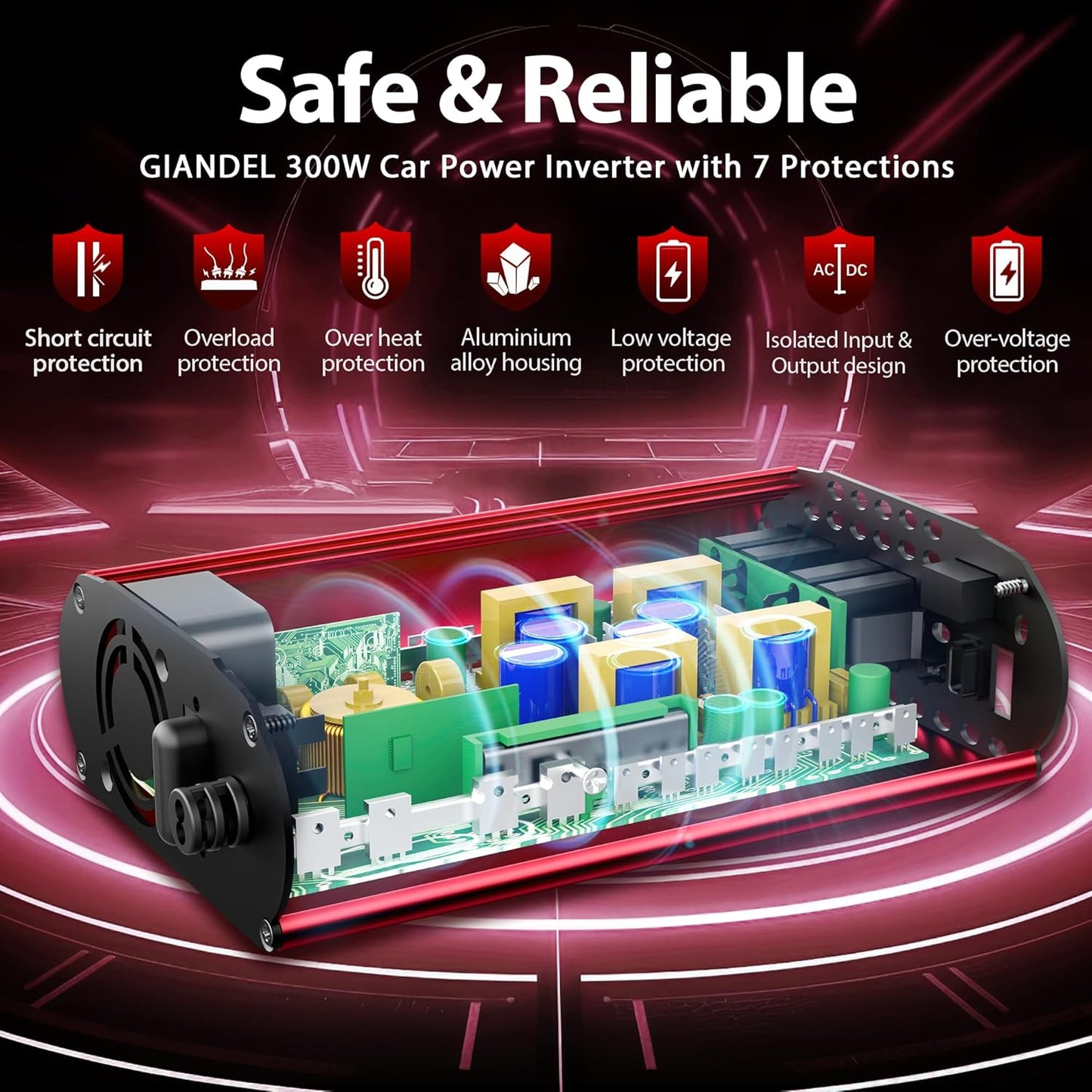 300Watt Pure Sine Wave Power Inverter for Car with PD30W Type C and QC 3.0 USB Car Converter Adapter with Dual USB Ports for Smartphones Laptops Tablets Starlink