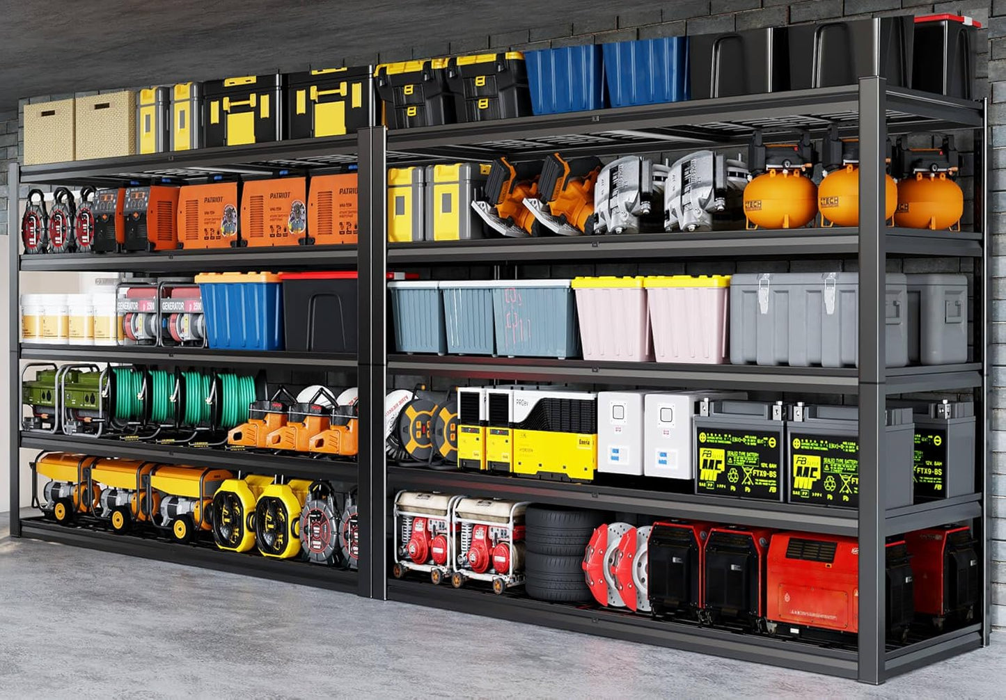 67" W Garage Shelving Heavy Duty, 67" W x 24" D x 84" H, Adjustable 5 Tier Metal Shelves, Commercial Metal Shelf Rack, Industrial Shelving, 2 Pack