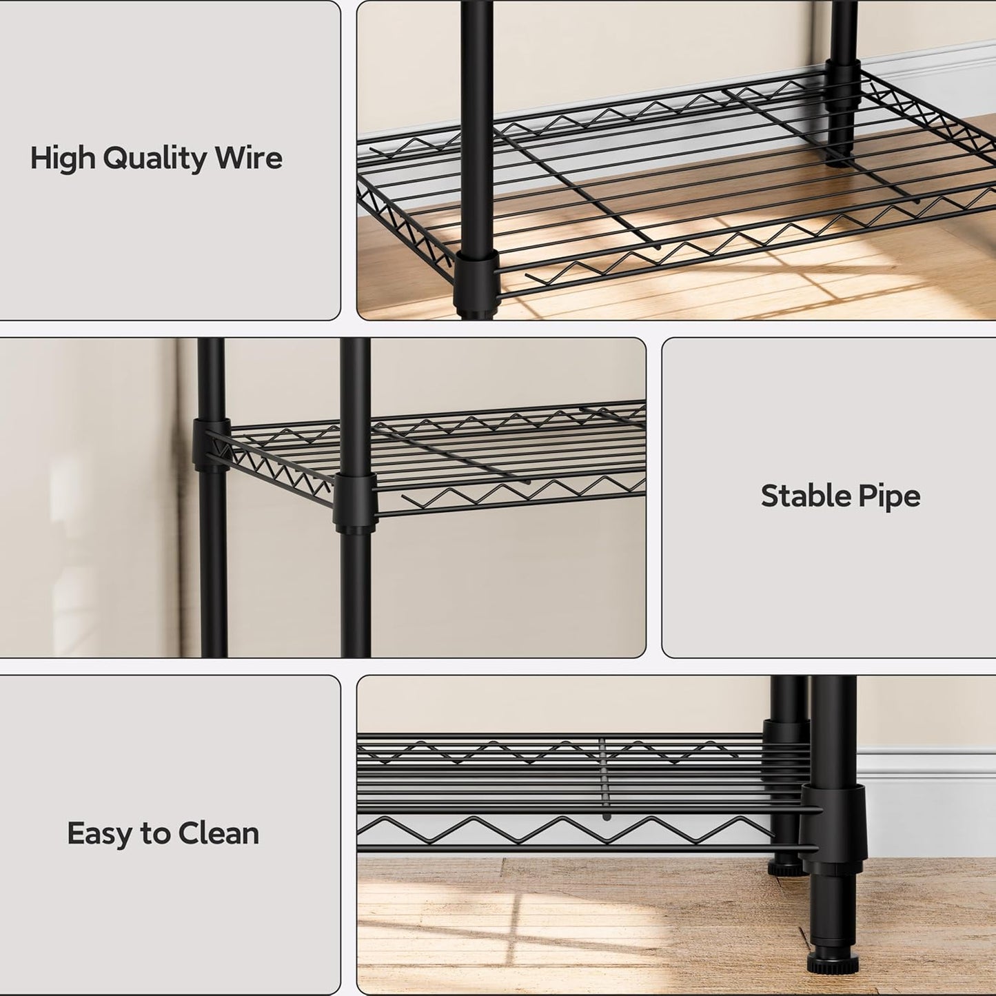 5 Tiers Shelf Metal Storage Shelves Wire Rack Closet Organizers with Wheel for Garage Kitchen Bathroom Laundry Black 11.8" D x 17.7" W x 55" H