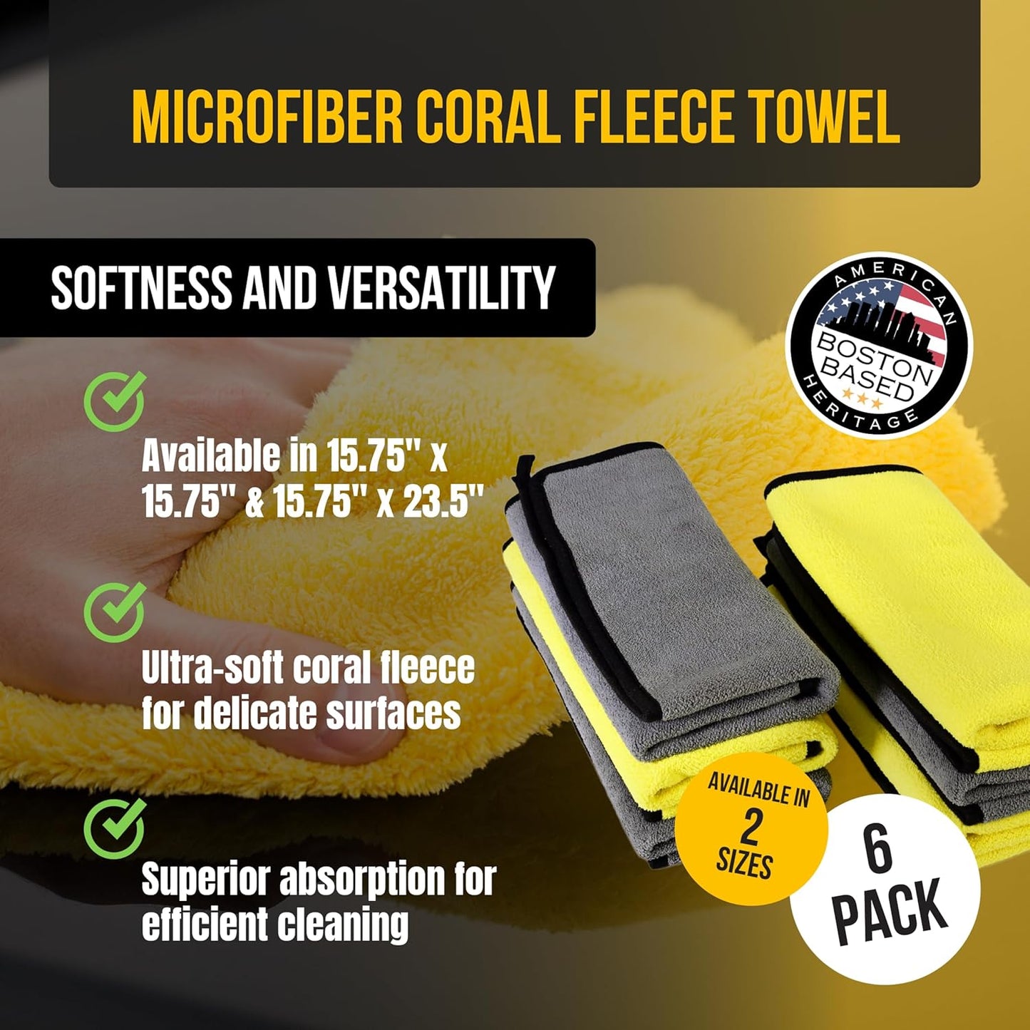 VPD Microfiber Coral Fleece Towels - Dark Yellow, Ultimate Car Drying Towels, Extra Large, Super Absorbent, Lint and Scratch Free, Perfect for Car Wax Polishing (6, 15.75" by 23.5")