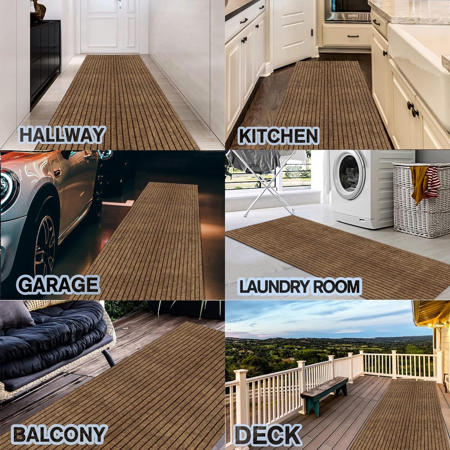 Custom Size Backed Non-Slip Area Rugs Runner, Easy Clean, Waterproof Runner Rugs for Hallway Entryway, Kitchen, Laundry, 3FT x 13FT, Brown Stripe
