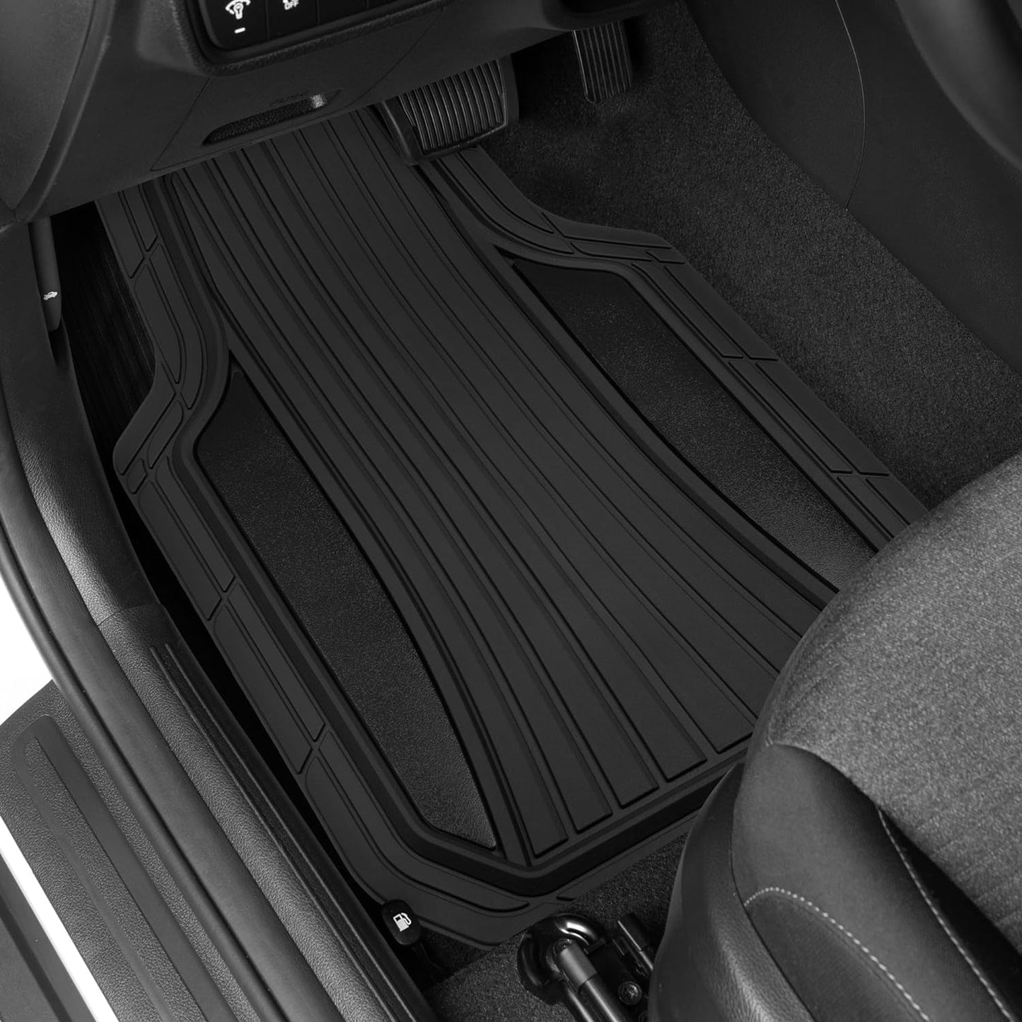 Motor Trend Rubber Car Floor Mats - Durable, All Weather Protection with Non-Slip Backing, Two Tone Accent - For Front and Rear, Black & Gloss Black