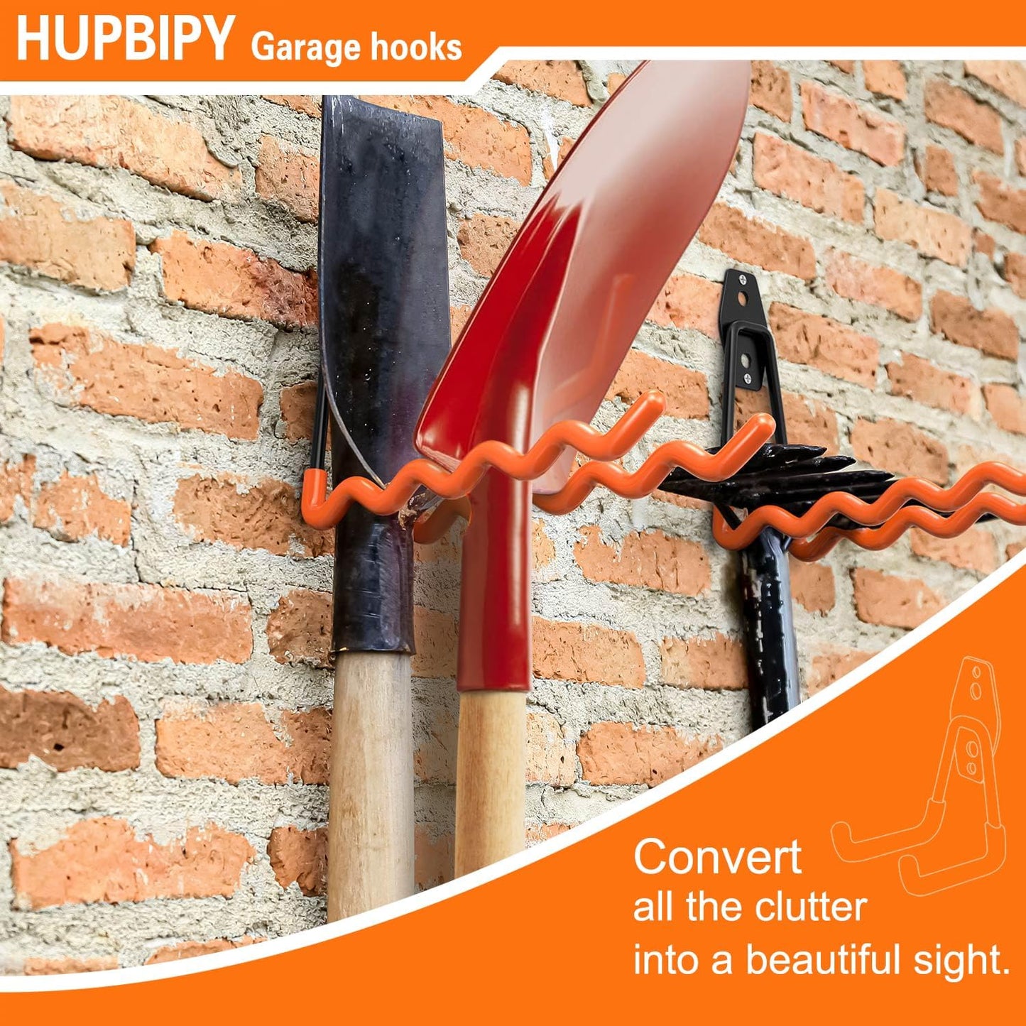 Heavy Duty Garage Hooks 4 Pack, 7.7 inch Wave Long Hanger, Wall Mounted Storage System, Power and Garden Tool Organizer, for Hanging Ladders, Bikes, Hose, Bulk Items and More