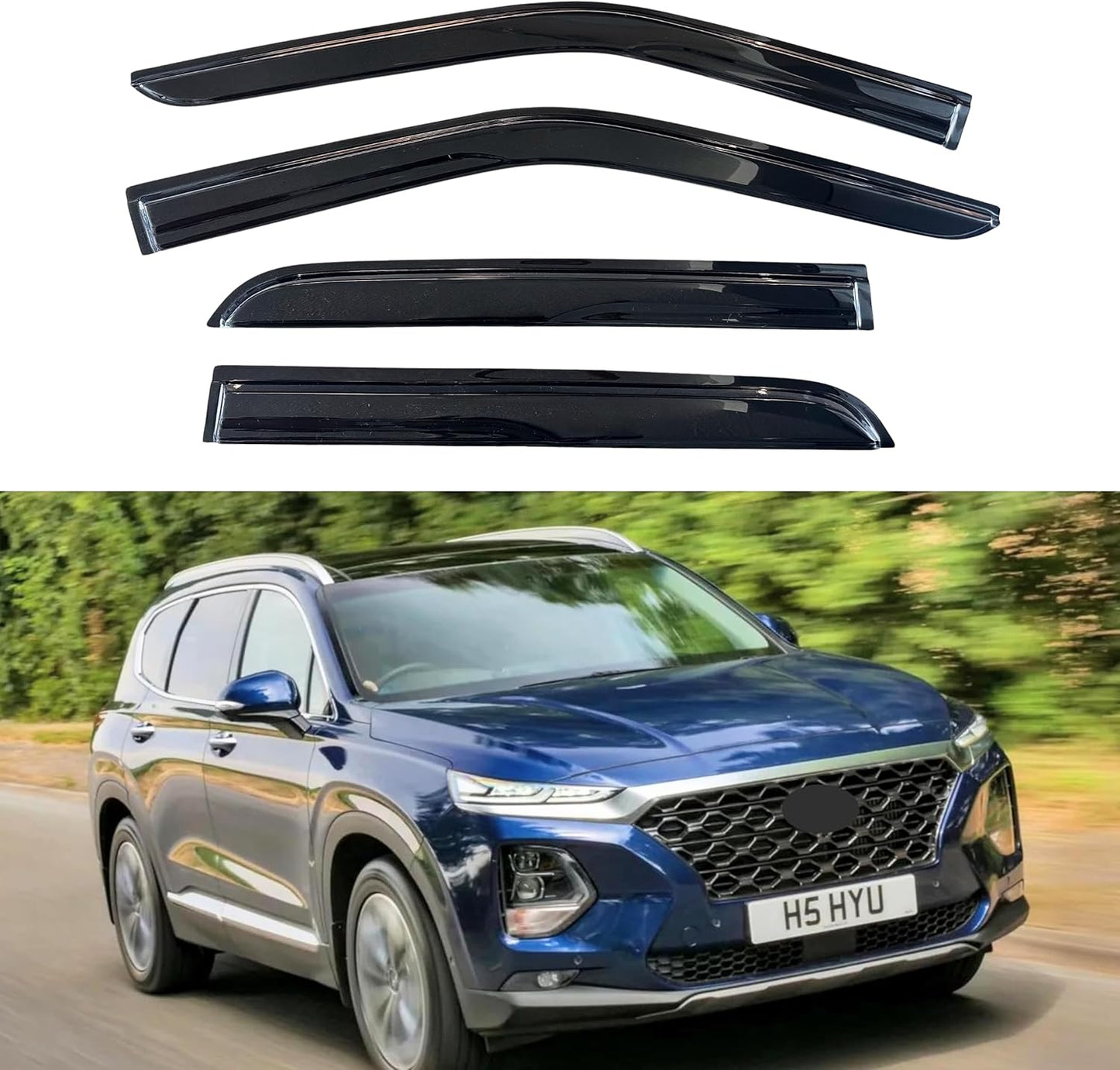 KPY Window Visor Compatible with Hyundai Santa Fe 2013-2018 (Excludes XL Model), 4PC Rain Guard Side Window Vent Deflectors Tape-On Mugen Style, 2013 2014 2015 2016 2017 2018