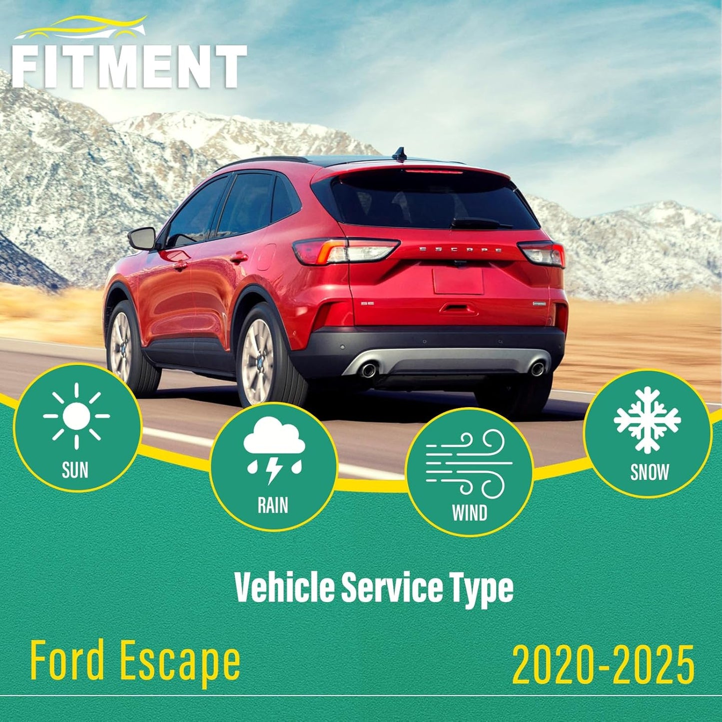 24" 20" 11" Windshield Wiper Blades Replacement for Ford Escape 2020 2021 2022 2023 2024 2025 Premium All Weather Front Rear Wipers Set - OEM Quality (Pack of 3)