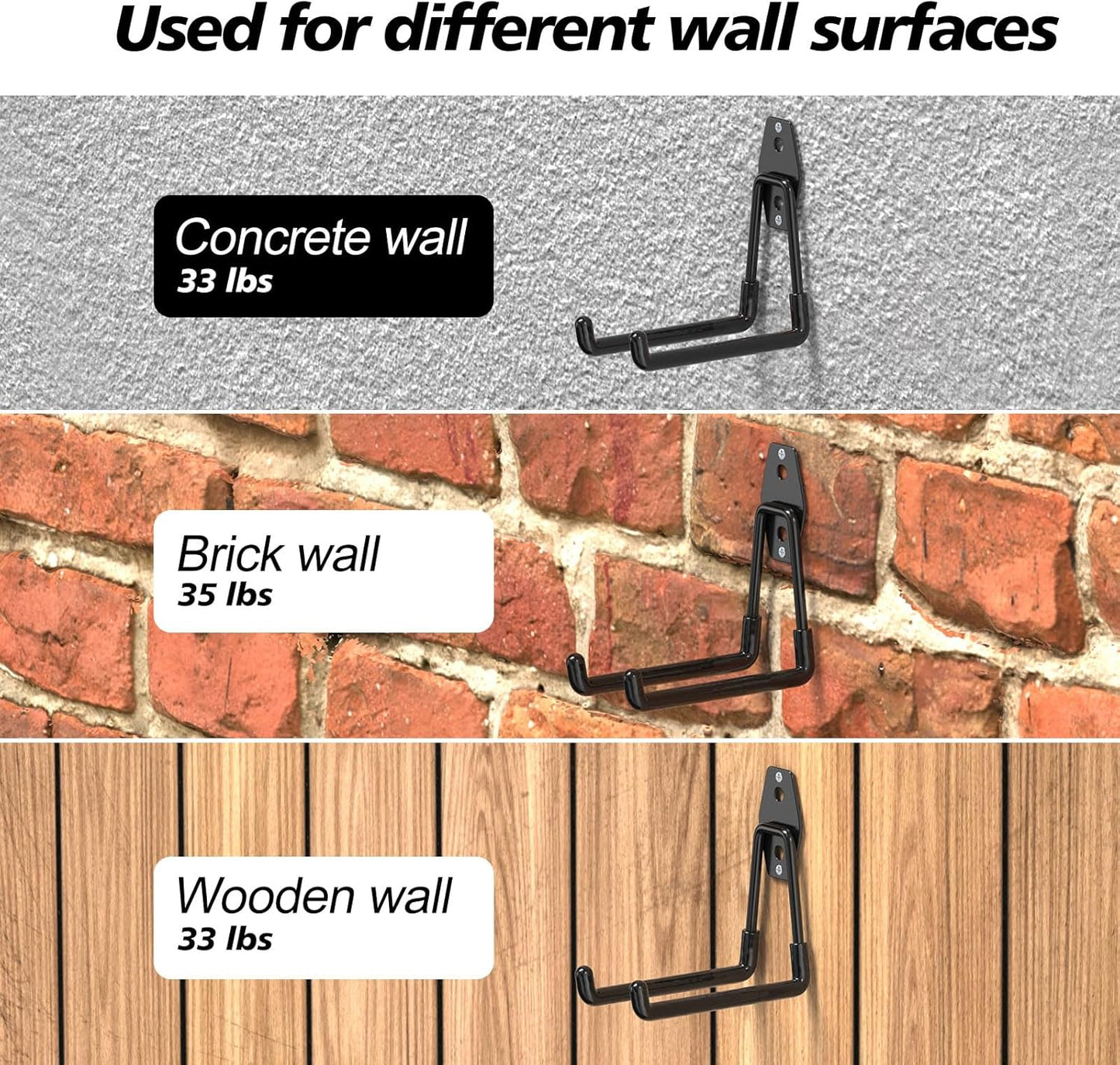 4 Pack 5.2x5.1 inch U Heavy Duty Garage Hooks,Solid Steel Wall Mount Hangers,with Anti-Slip Coating,for Hanging and Organising Ladder,Bike,Ropes,Broom,Garden,Yard and Power Tools