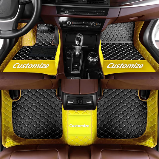 Custom Personalized Floor Mats for Cars，Luxury Full Coverage All Car Floor Mats，Anti-Slip Leather Car Mat Set ，Custom Floor Mats for 99% of Cars, Trucks & SUVs. (Yellow and Black)
