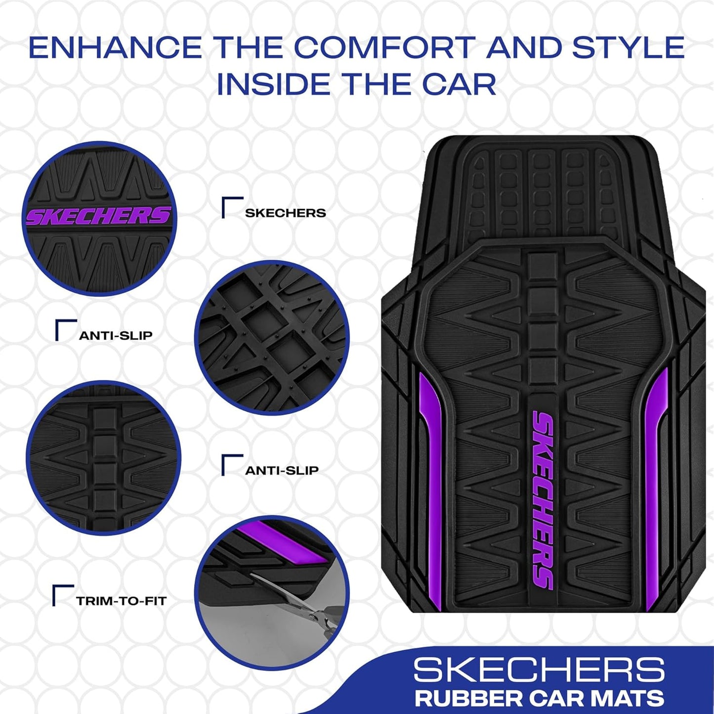 Skechers Car Floor Mats,Heavy Duty Rubber Car Mats Full Set,All Weather Floor Mats,Waterproof TrimTo Fit Universal Floor Liner Car Accessories,Automotive Floor Mats for Cars Trucks SUV,Purple
