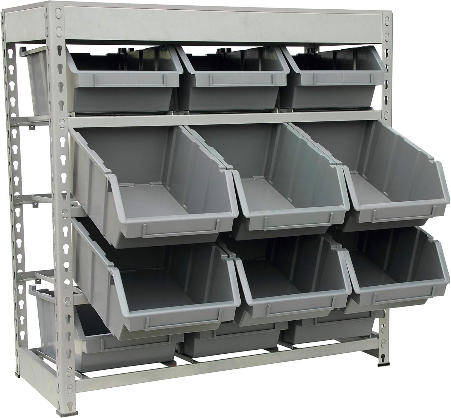 King's Rack Bin Rack Boltless Steel Storage System Organizer w/ 12 Plastic Bins in 4 Tiers