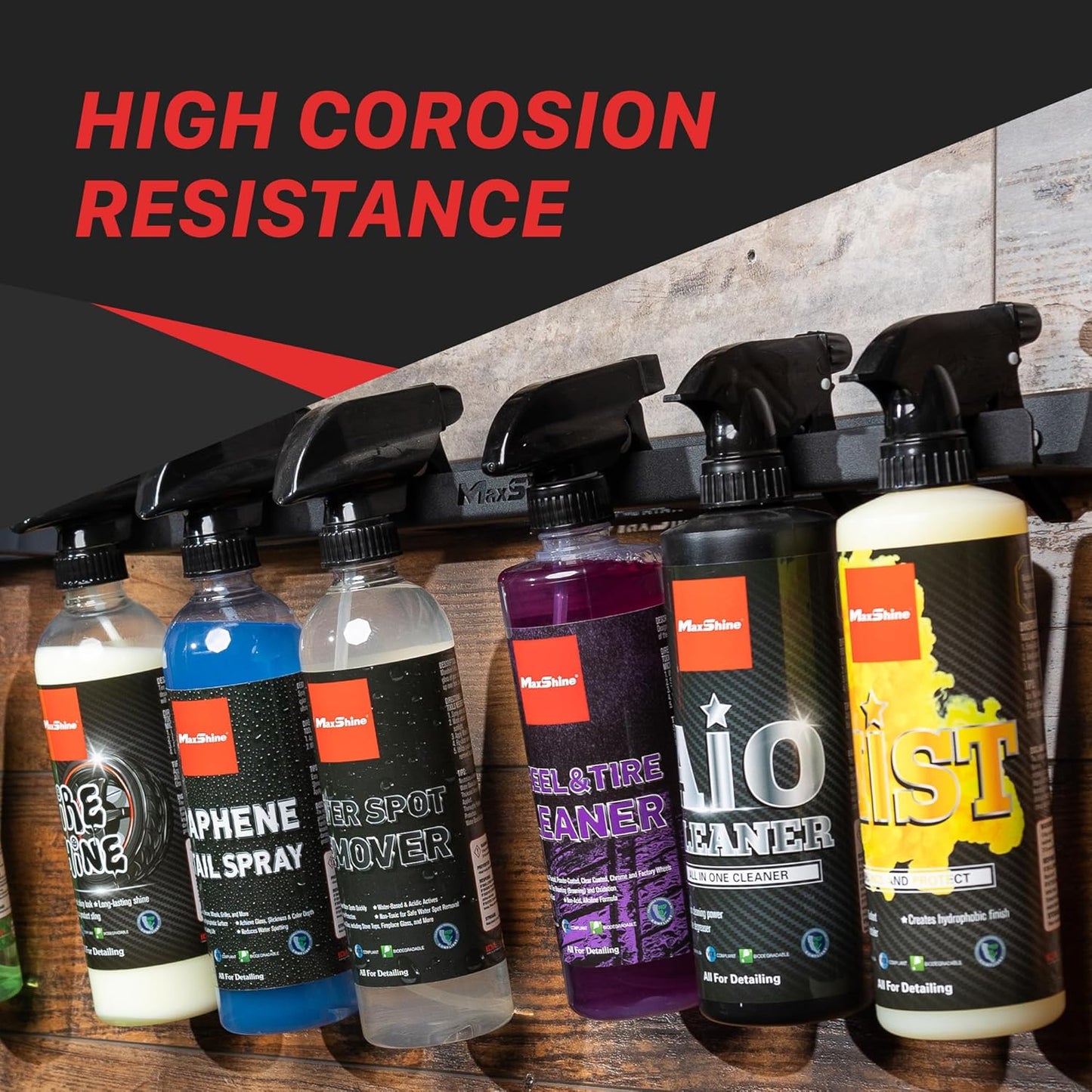 Maxshine Universal Detailing Spray Bottle Holder - Wall-Mounted Organizer for Mobile & Garage Detailing, Holds 6 Sprayers (16oz), Universal Lightweight Professional Accessory (2)