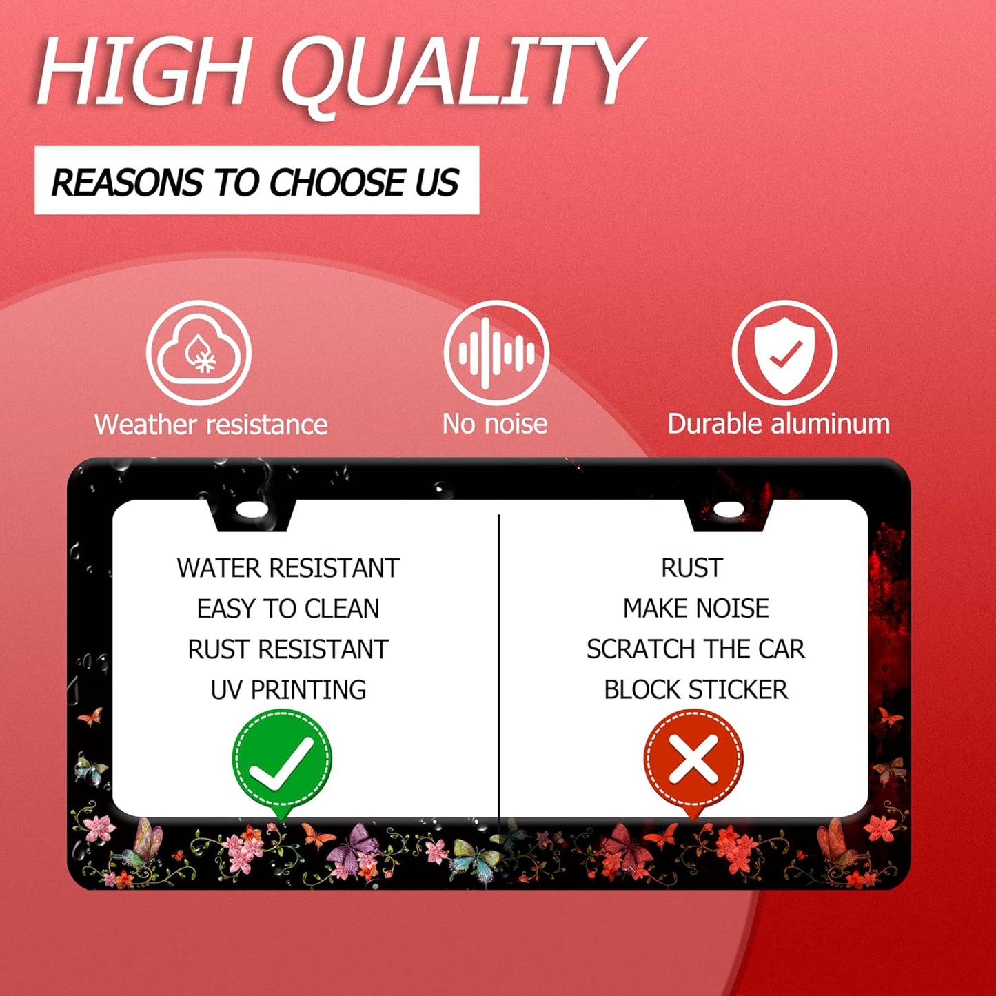 Colorful Butterfly License Plate Frame Beautiful Butterflies Flowers License Plate Holder Funny Stainless Steel Accessories Cars Decor with 2 Holes and Screws Fits Standard Us Ca Vehicles 12.2 X 6 in