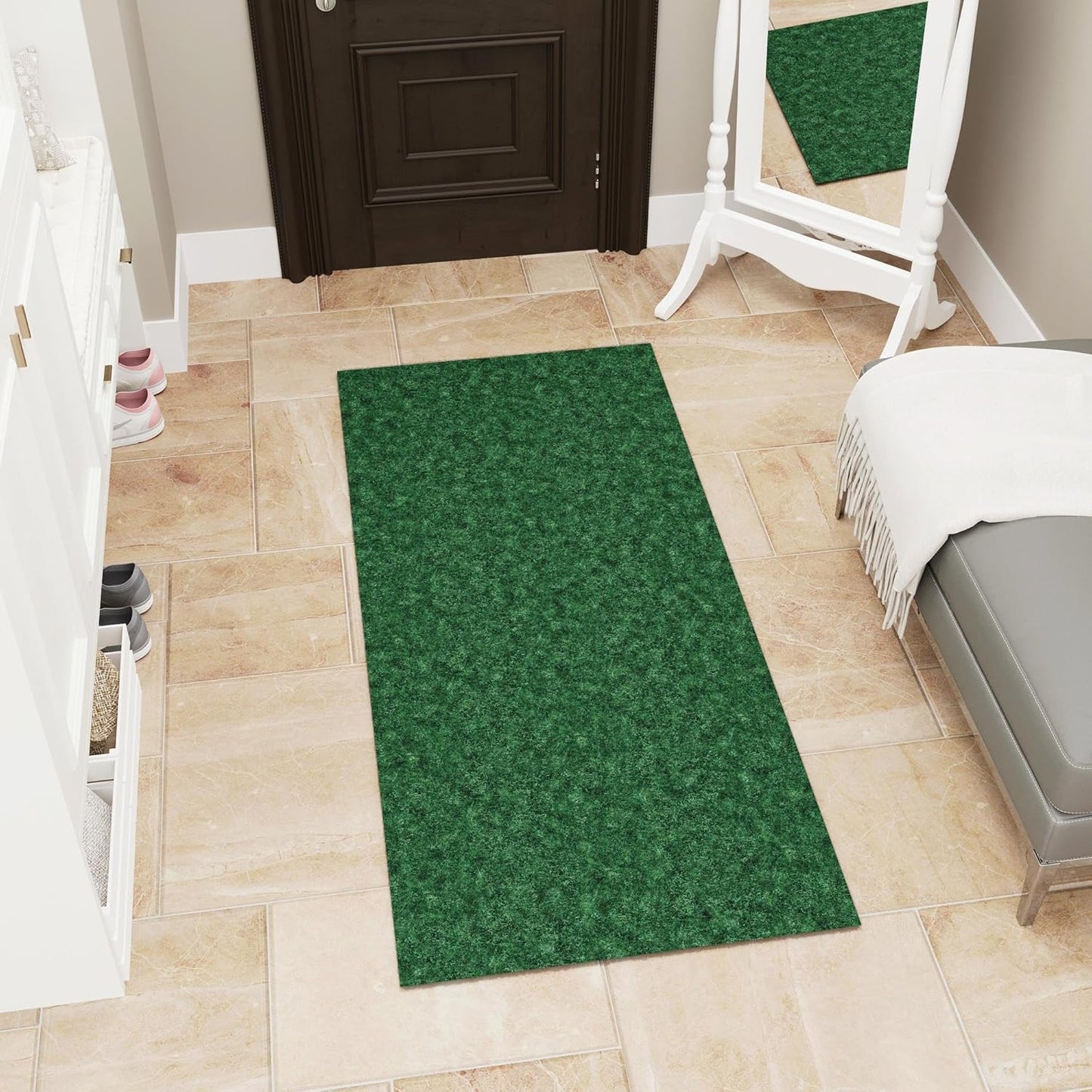 Ottomanson Mud Mat 2' x 2'7" Entryway Rug - Non-Slip Scraper Doormat for Muddy Paws, Dirt Trapping Indoor/Outdoor Mat for High-Traffic Areas, Kitchen, Garage, Patio, Green