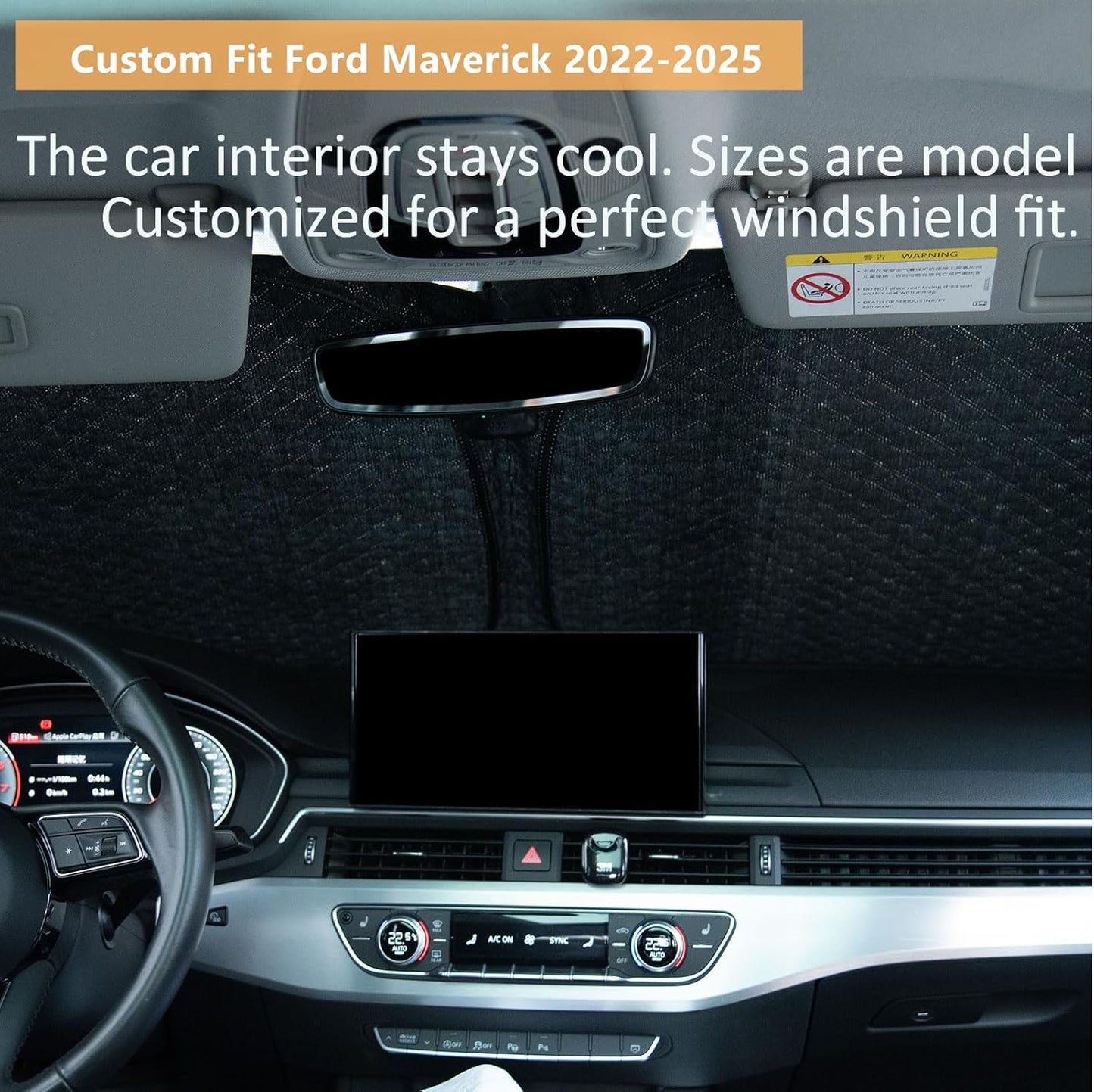 5 Layers Thick Car Windshield Sun Shade for Ford Maverick 2022-2024 Pickup Truck - Front Window Sunshade Sun Visor Accessories - Protector Vehicle Reflect UV Sun and Heat