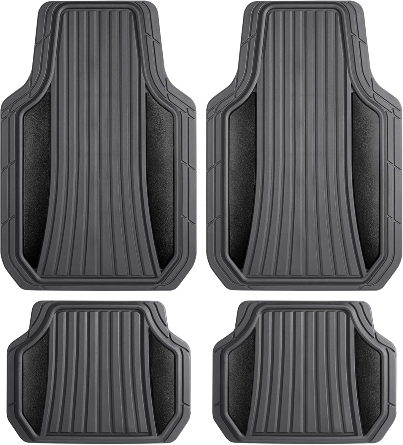 Motor Trend ChromeTech Car Floor Mats Full Set - Durable Rubber Floor Mats for Cars with Two Tone Accent, All Weather Interior Protection for Front and Rear with Non-Slip Backing, Gray/Black