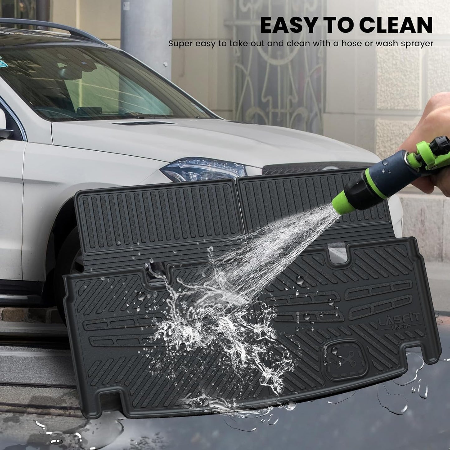 LASFIT Cargo Mat & Backrest Mats Fits for Mercedes Benz GLS 2017-2019 350d / 450/550 / 63 AMG, GL 2013-2016 350/450 / 550/63 AMG, All Weather TPE Trunk Mat for GL&GLS Cargo Liner with Seatback