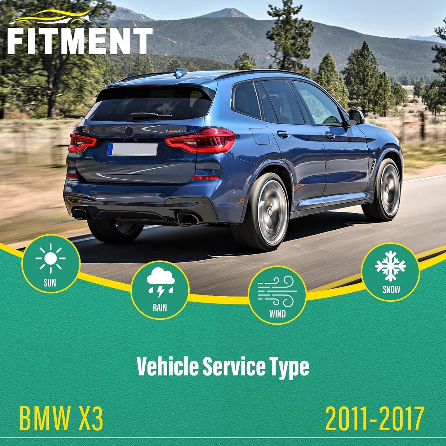 26" 20" 13" Windshield Wiper Blades Replacement for 2011 2012 2013 2014 2015 2016 2017 BMW X3 Premium All Weather Front Rear Wipers Set - OEM Quality (Pack of 3)