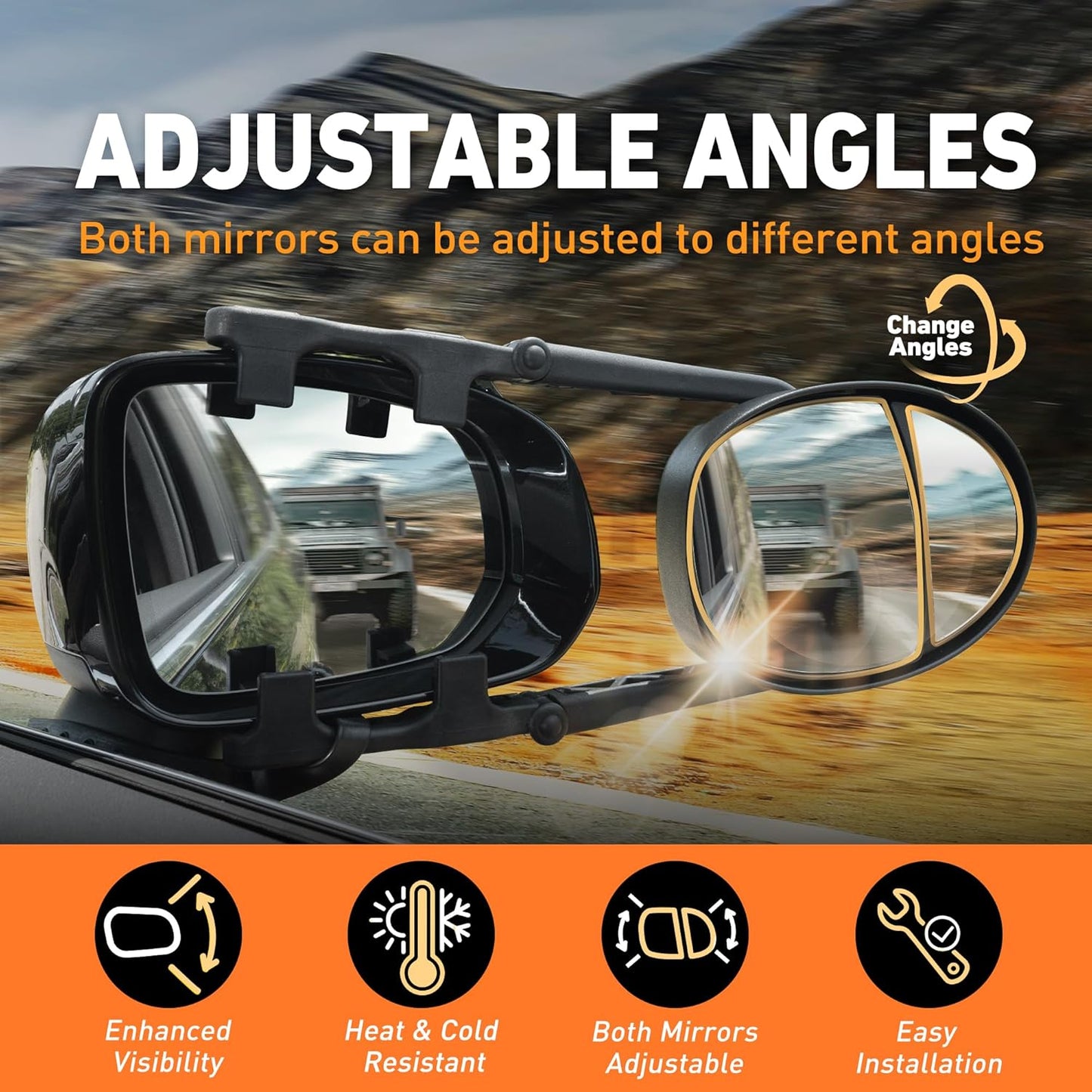 Extended Towing Mirrors, Universal Clip-On Side Mirror Extensions for Pickups, RVs, and Trailers, Tow Mirrors with Extenders (Model MG94)