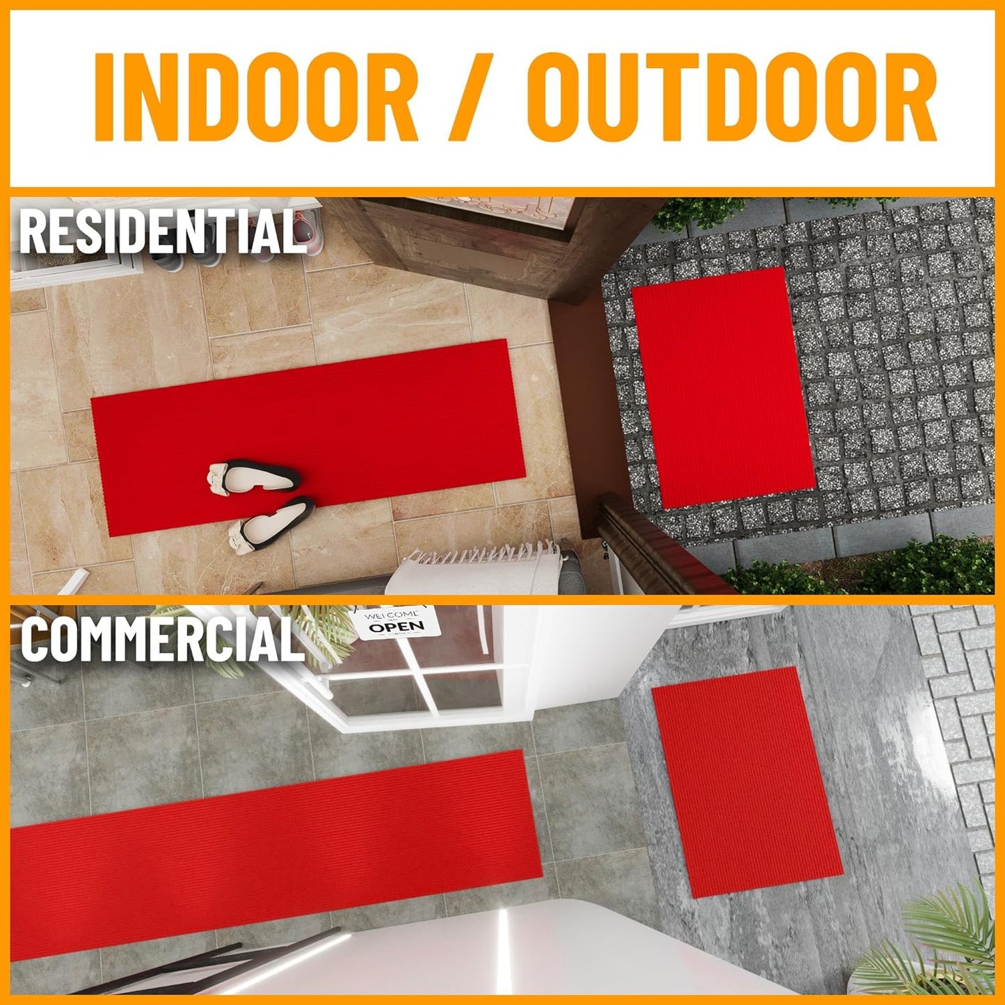 Ottomanson 6'6" x 2' Hallway Runner with Scraper Pile Extra Durable Non-Slip Rug Mat for Indoor & Outdoor Use - Ideal for Kitchen, Entryway, Patio & Garage - High-Traffic Carpet, Red