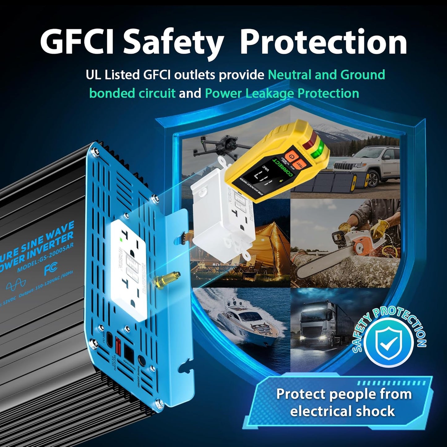 GIANDEL 2000 Watt Pure Sine Wave Power Inverter 12V DC to 120V AC,4100W Surge Peak Power,UL Listed GFCI Outlets,FCC Approved,USB-C36W,Remote with Battery Monitor for RVs,Campers,Off Grid Solar Setup