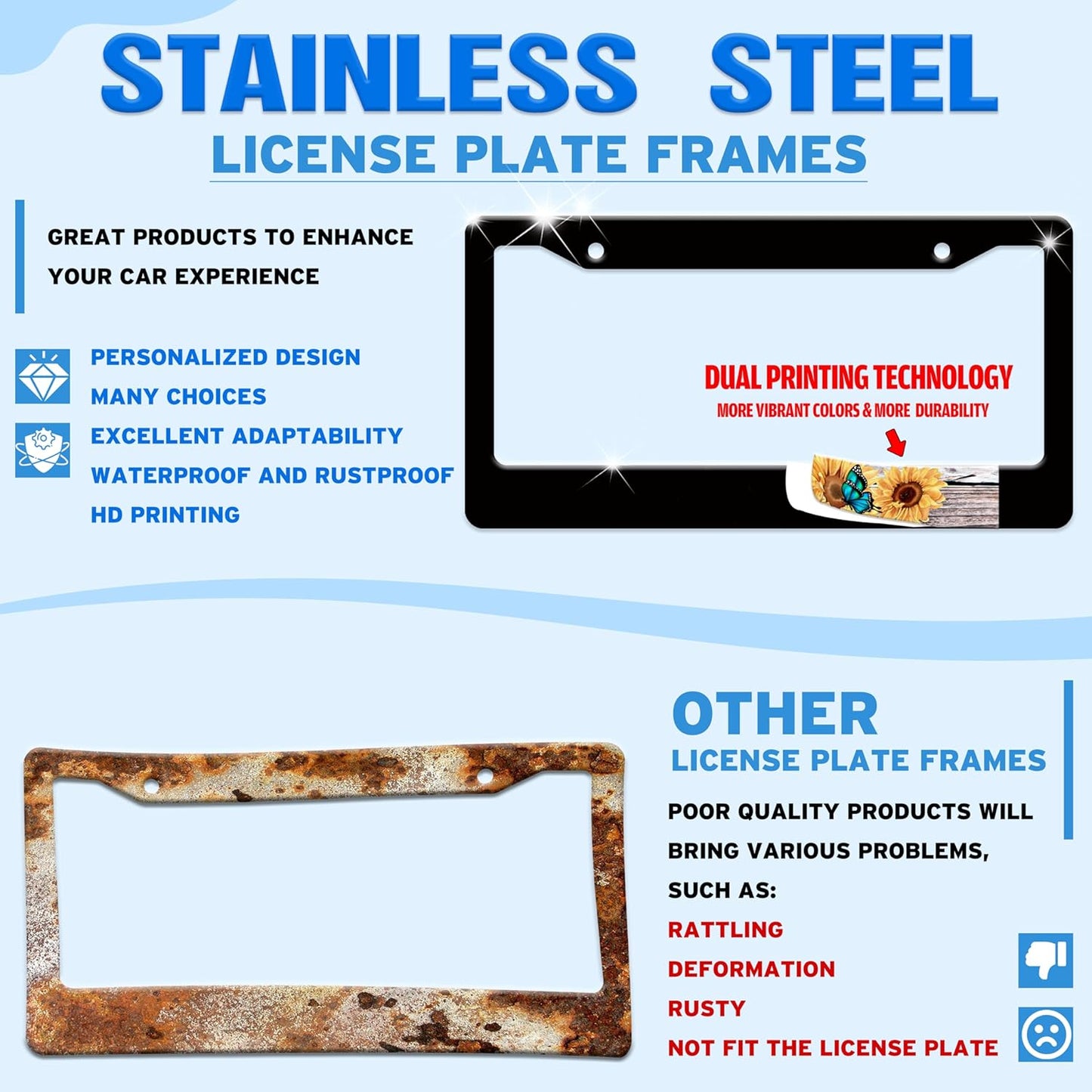 Tiger License Plate Frame Funny Tiger Skin Stripe License Plate Holder for Front or Rear Car Tags Reusable Durable Stainless Steel Car Decoration with Screws 6.3 X 12.2 Inch for Men Women